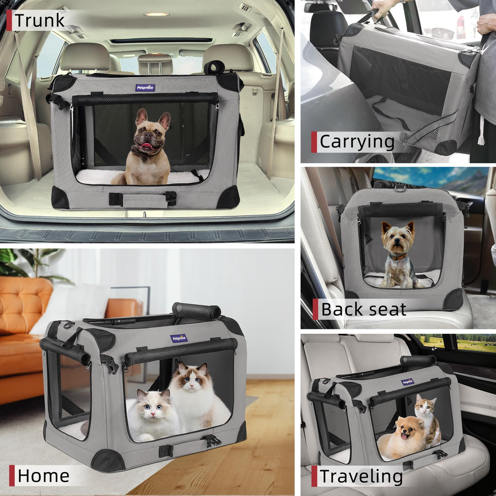 Petprsco large cat carrier travel-use scenario demonstrates car and SUV compatibility.