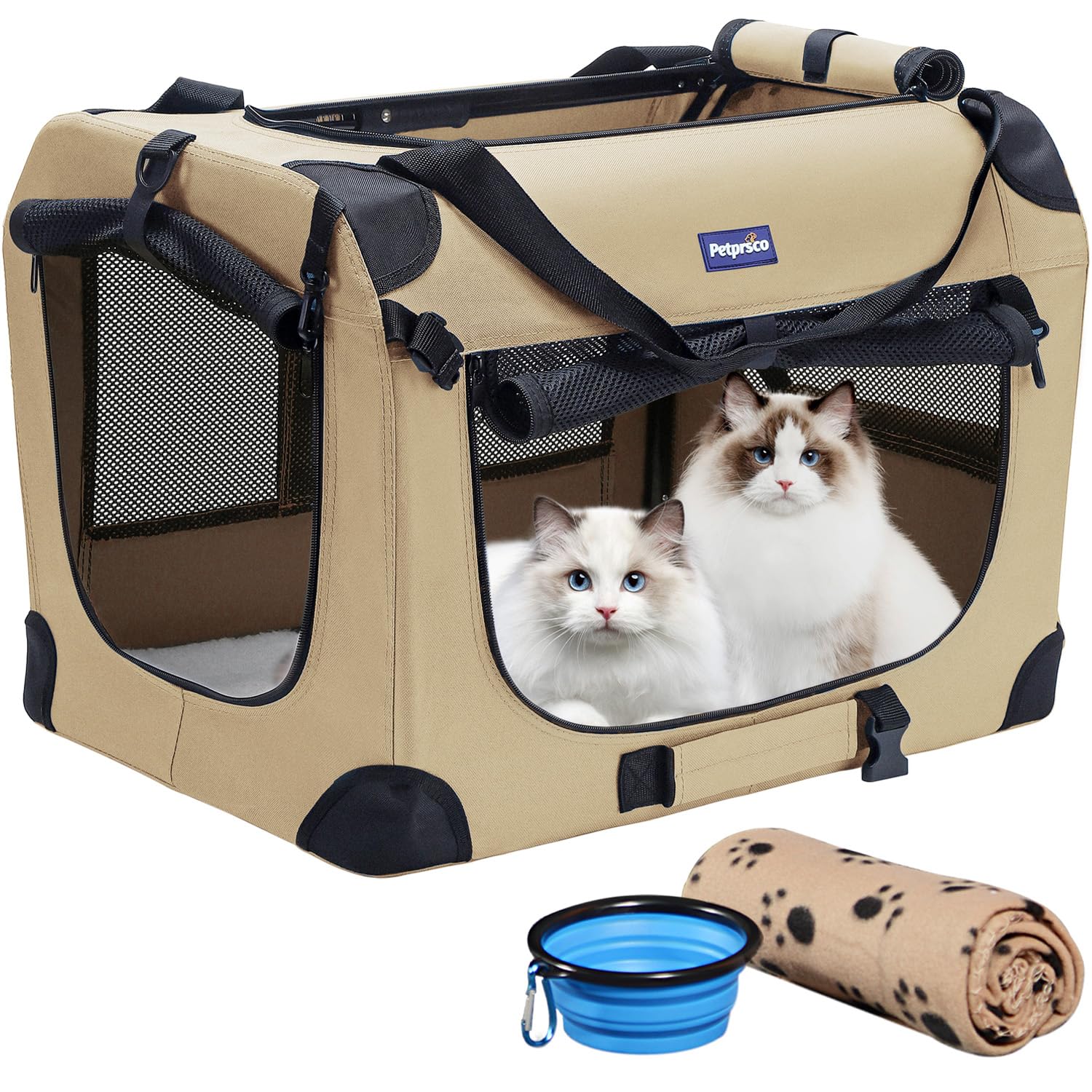 Petprsco portable collapsible dog crate open shows roomy interior for 12-30 lb pets