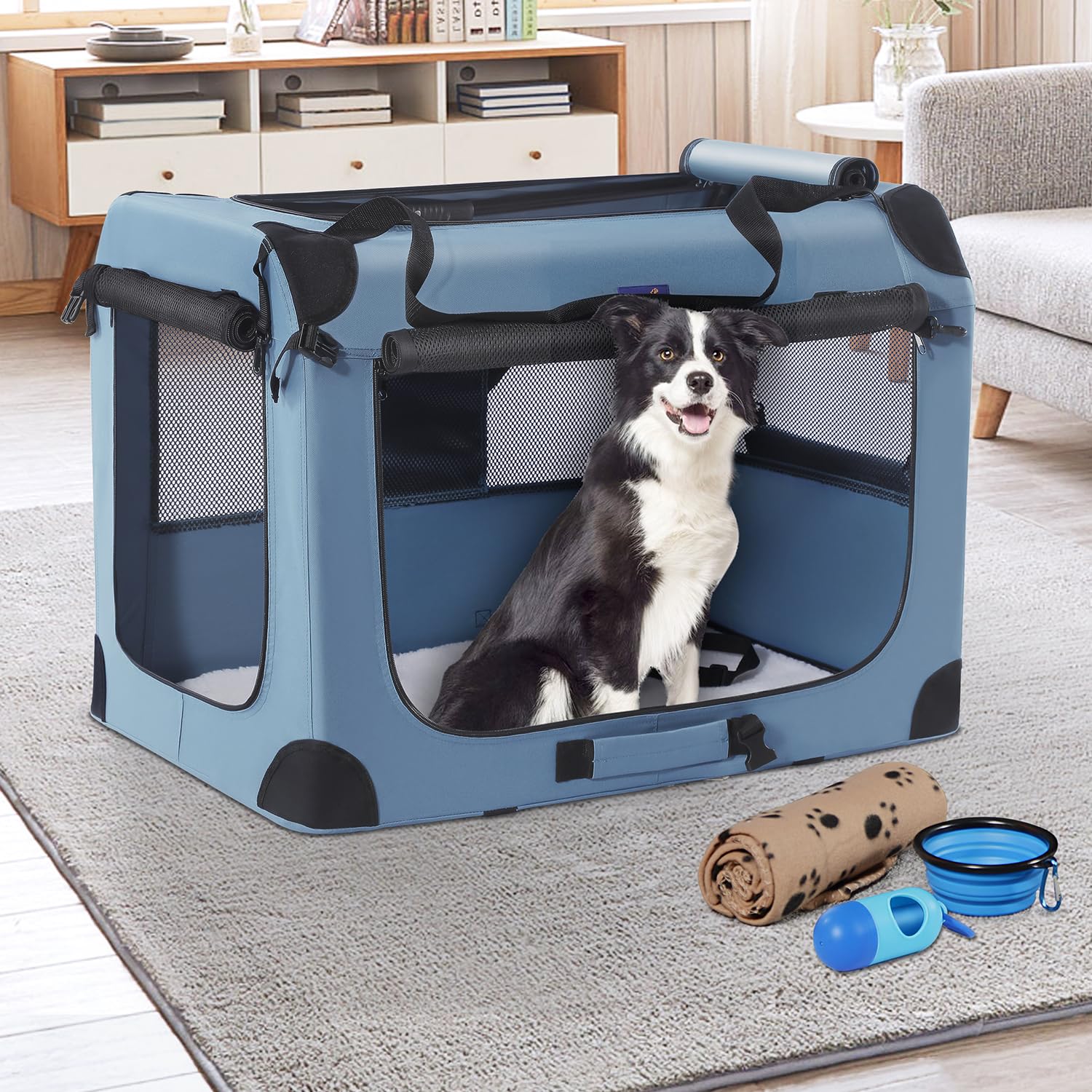 Petprsco portable dog crate poop bag dispenser for tidy outings