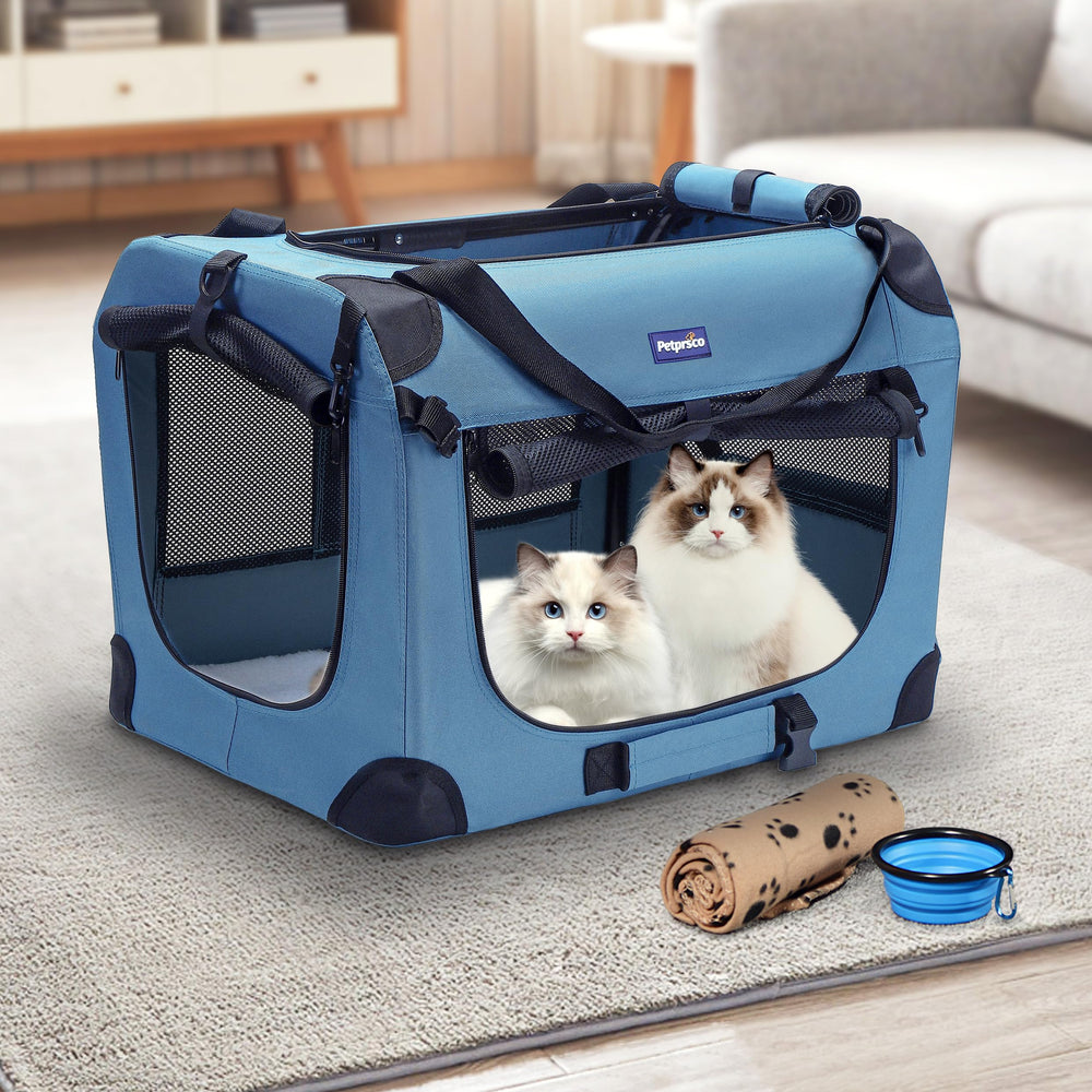 Petprsco travel dog crate closed demonstrates secure transport for car trips