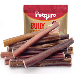 PETPURO bully sticks 6-inch pack - low-odor, long-lasting beef chews for dogs.