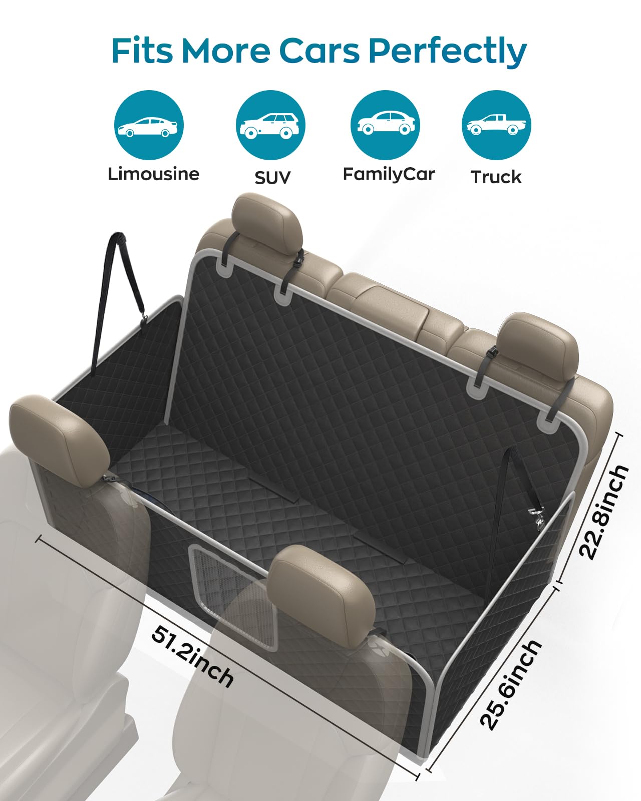 PetPurrio dog safety belt and bag included for safer travels and organization.