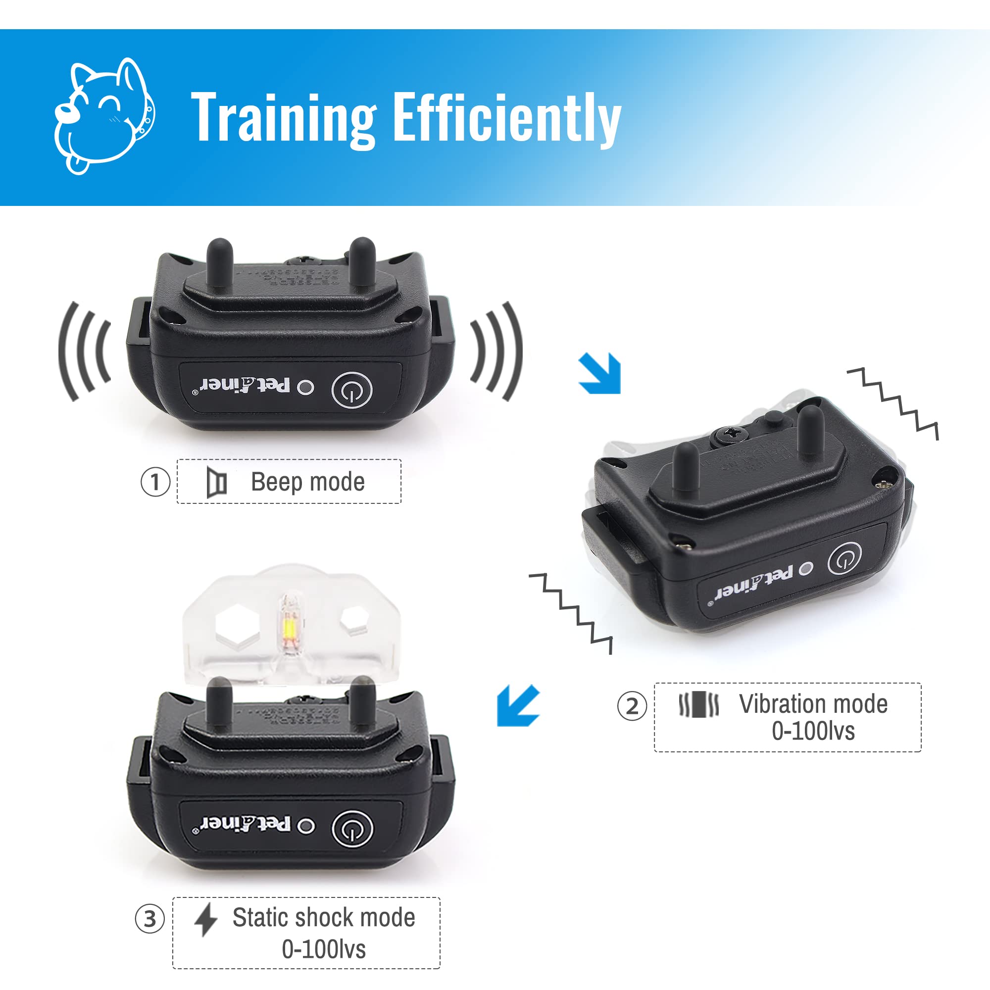 Petrainer collar on a medium dog showing adjustable strap fit