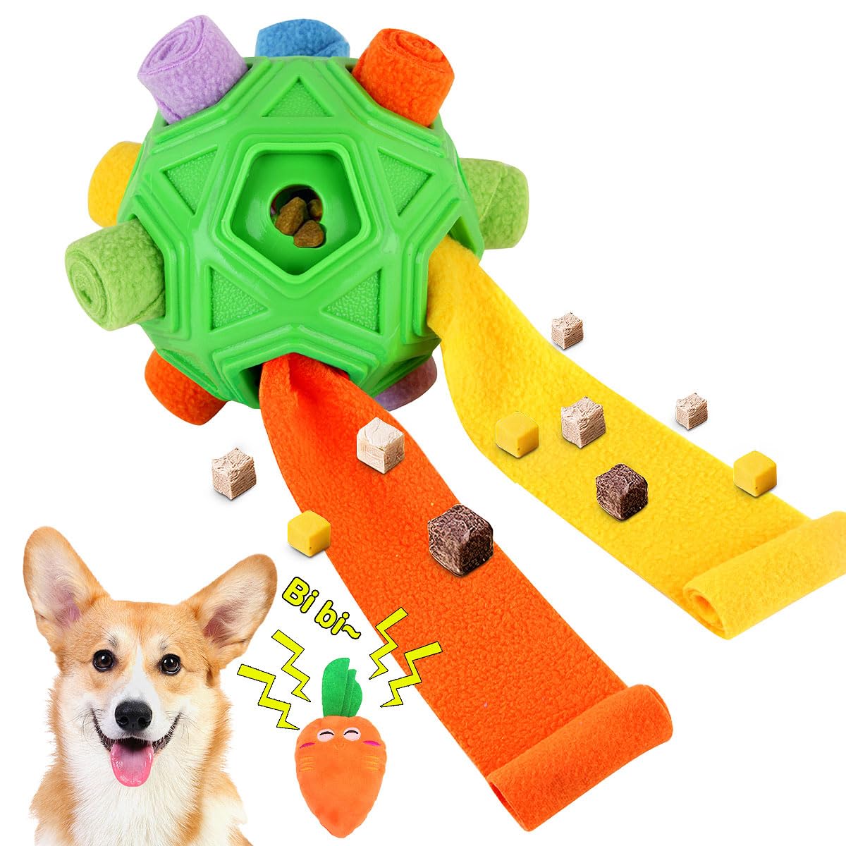 Petration dog snuffle ball outer shell shows durable fabric for long-lasting play.