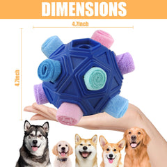 Petration dog snuffling to find hidden treats inside snuffle ball