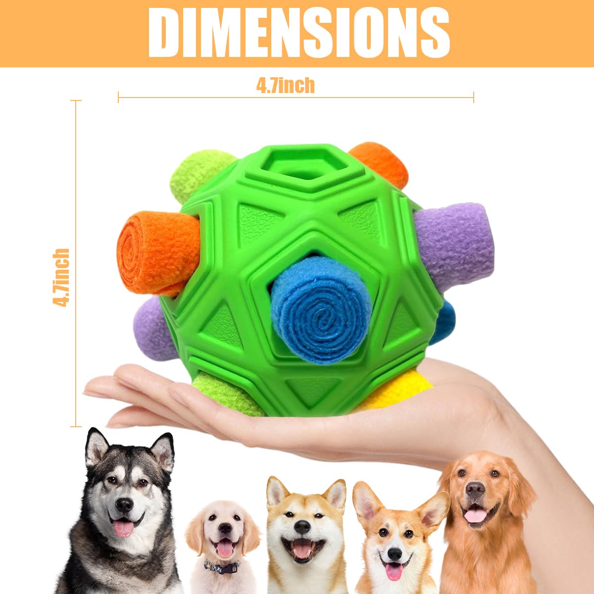Petration dog snuffle ball sniffing action supports scent training and problem solving.