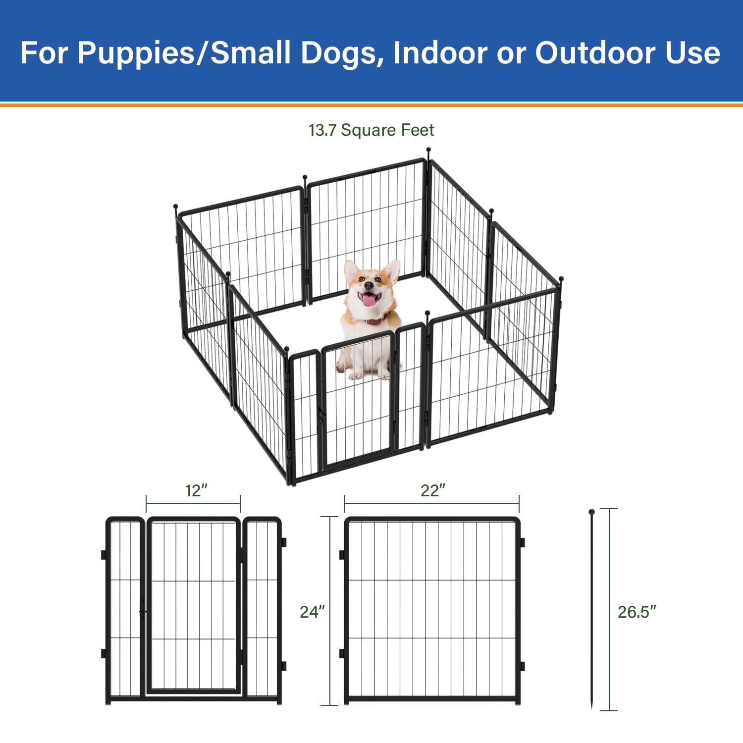 PETREEK dog playpen rounded ball-topped stakes enhancing safety during play.