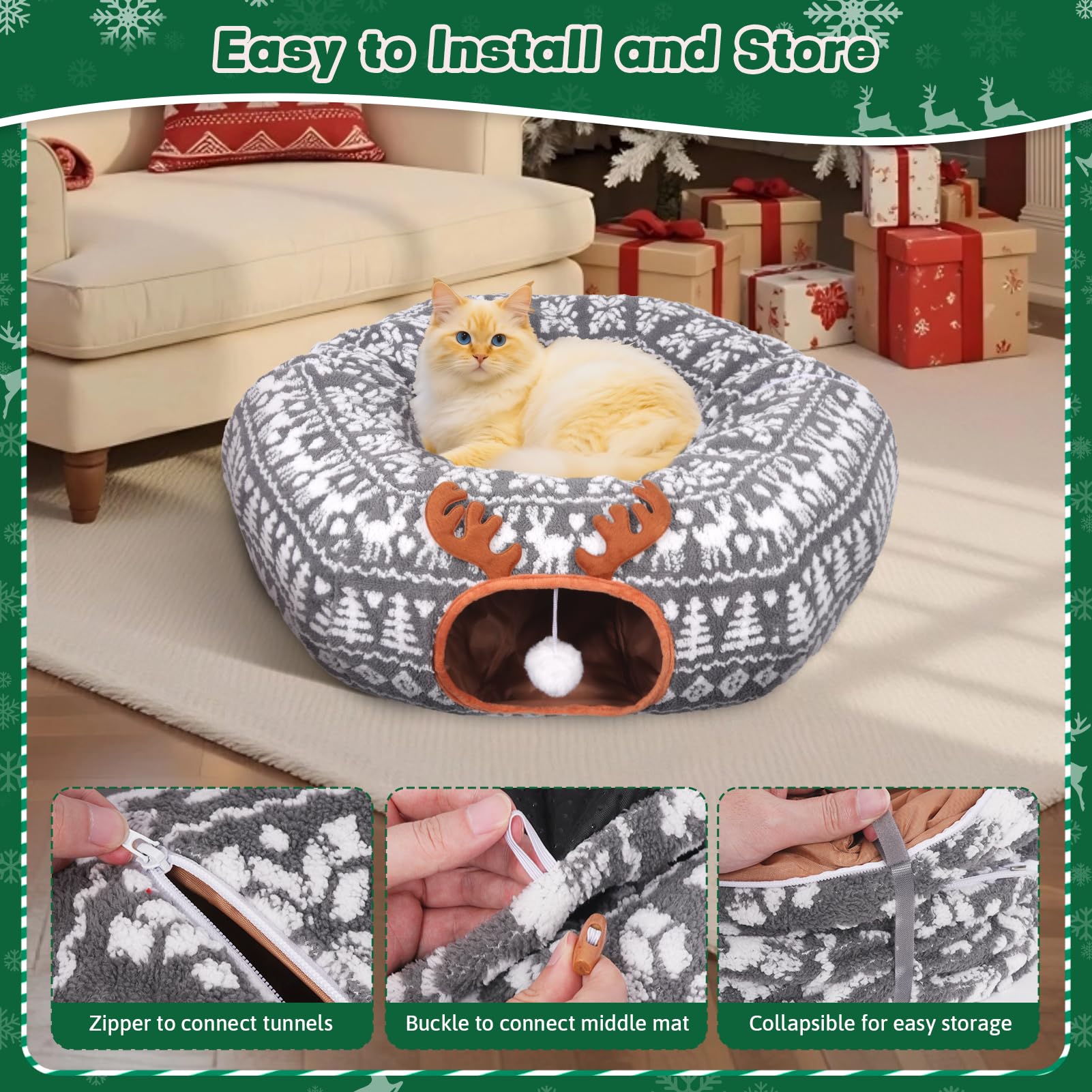 Petrendy Cat Tunnel Bed washable center bed simplifies cleaning after playtime.