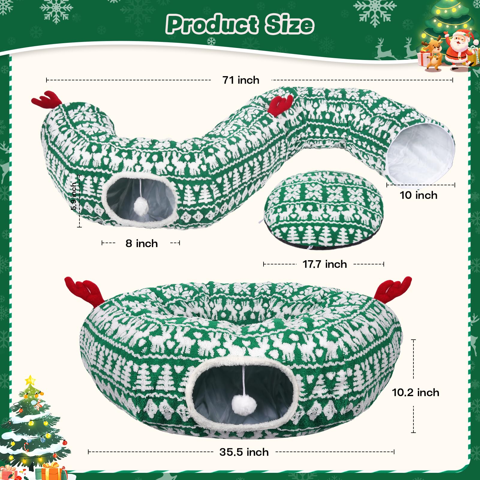 Petrendy Cat Tunnel with top deer ears decoration for festive ambience.