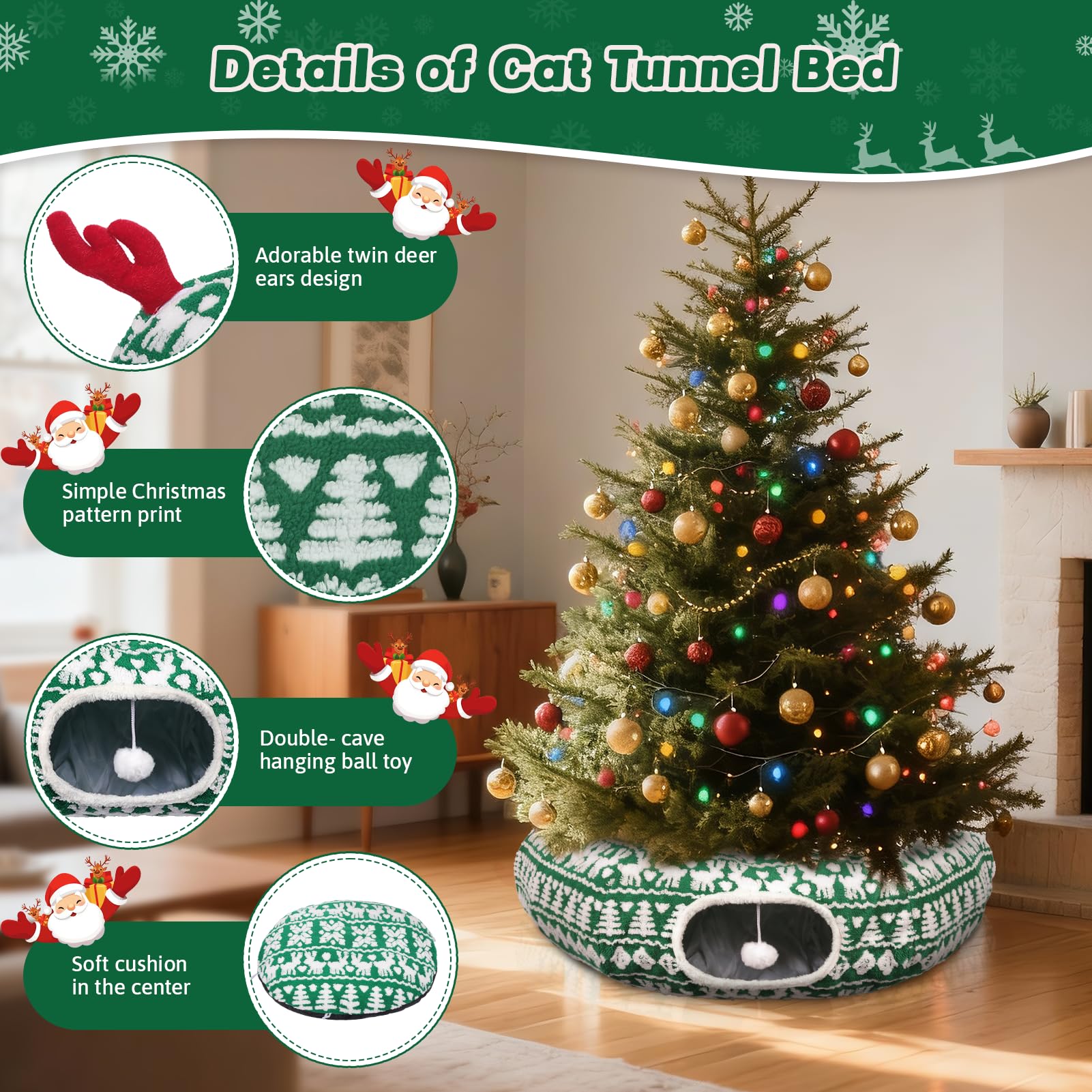 Petrendy Christmas Tree Cat Tunnel easy-assembly for quick setup and storage.