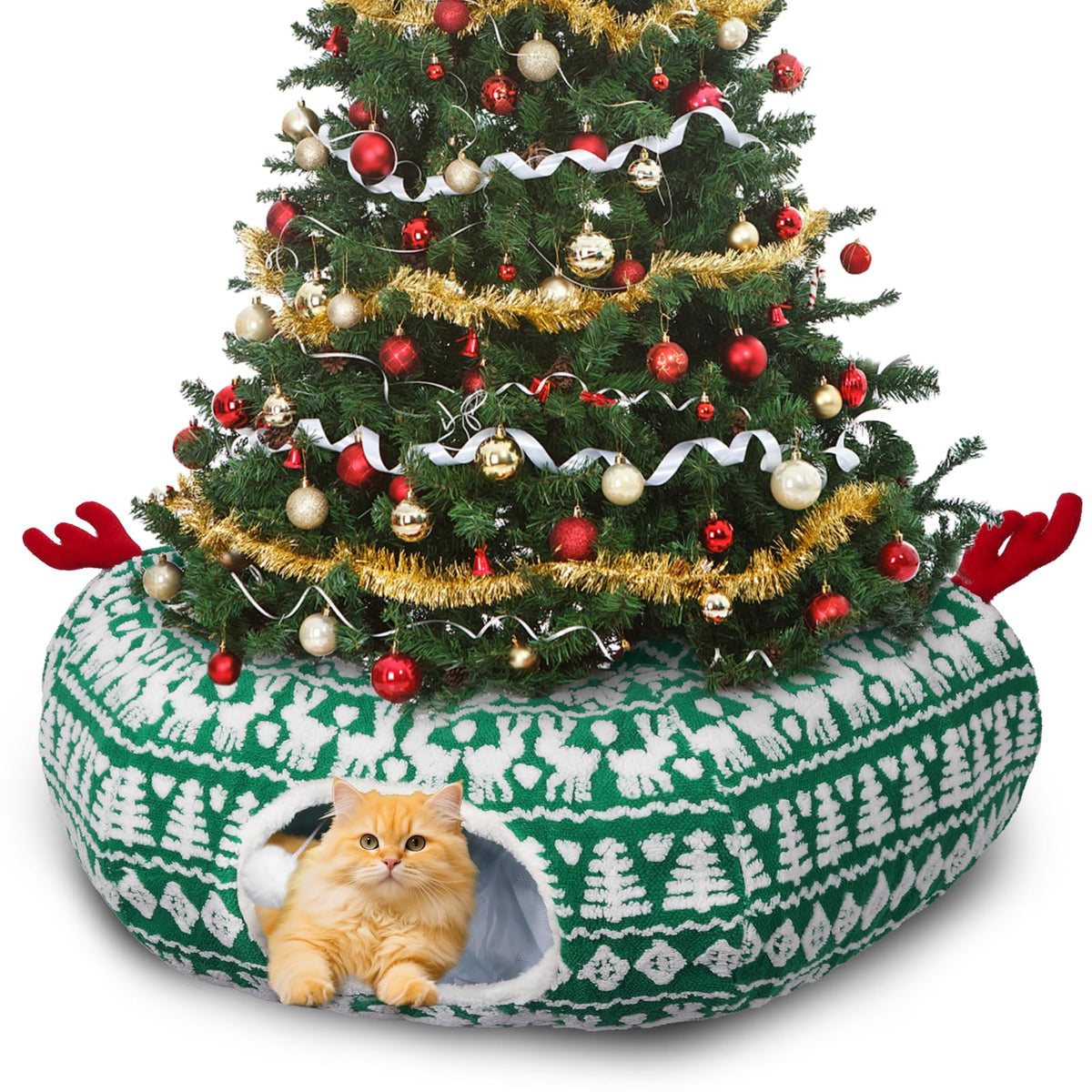 Petrendy Christmas Tree Cat Tunnel under-tree cozy hideaway for holidays.