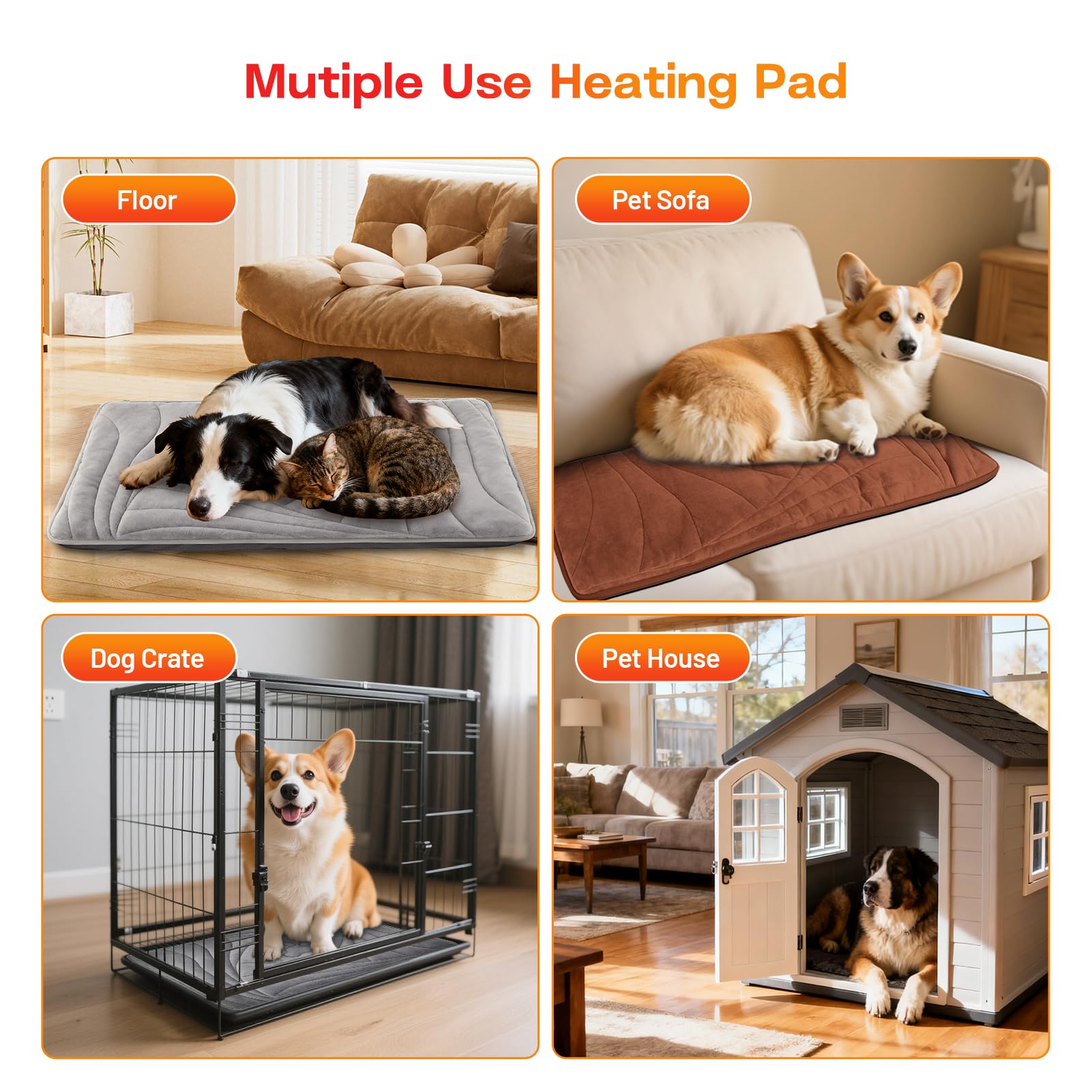 Petrendy dog heating pad shown on floor setup for easy placement.