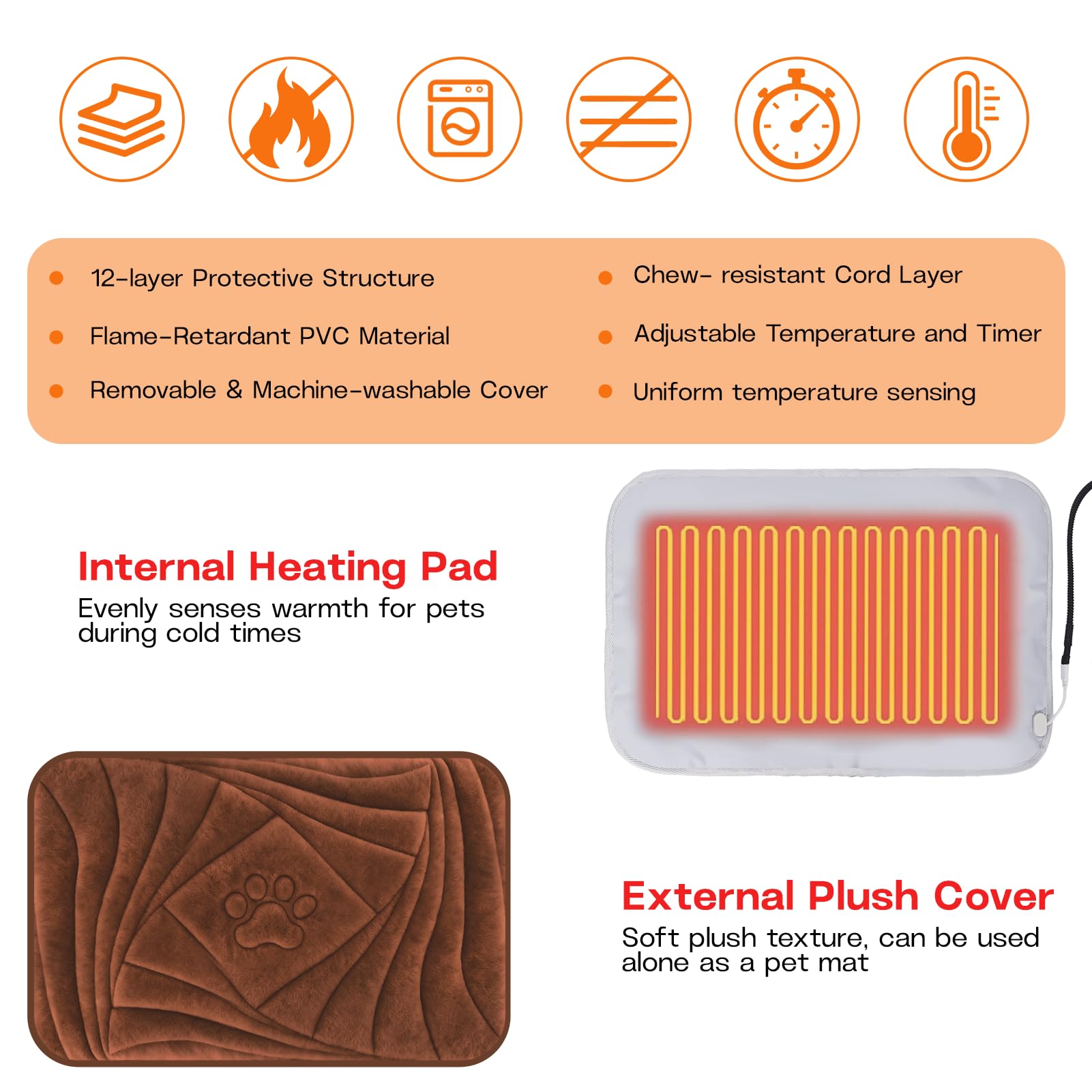 Petrendy dog pad thermostat supports nine temperature options for comfort.