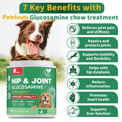 Petrivium dog hip joint chews chicken-flavor close-up highlighting tasty daily joint support.