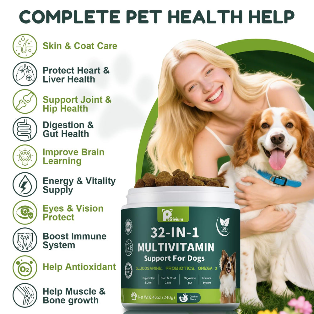 Petrivium dog chew with a happy dog signals potential joint support.