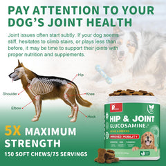 Petrivium glucosamine-chondroitin dog chews close-up emphasizing cartilage health and mobility.