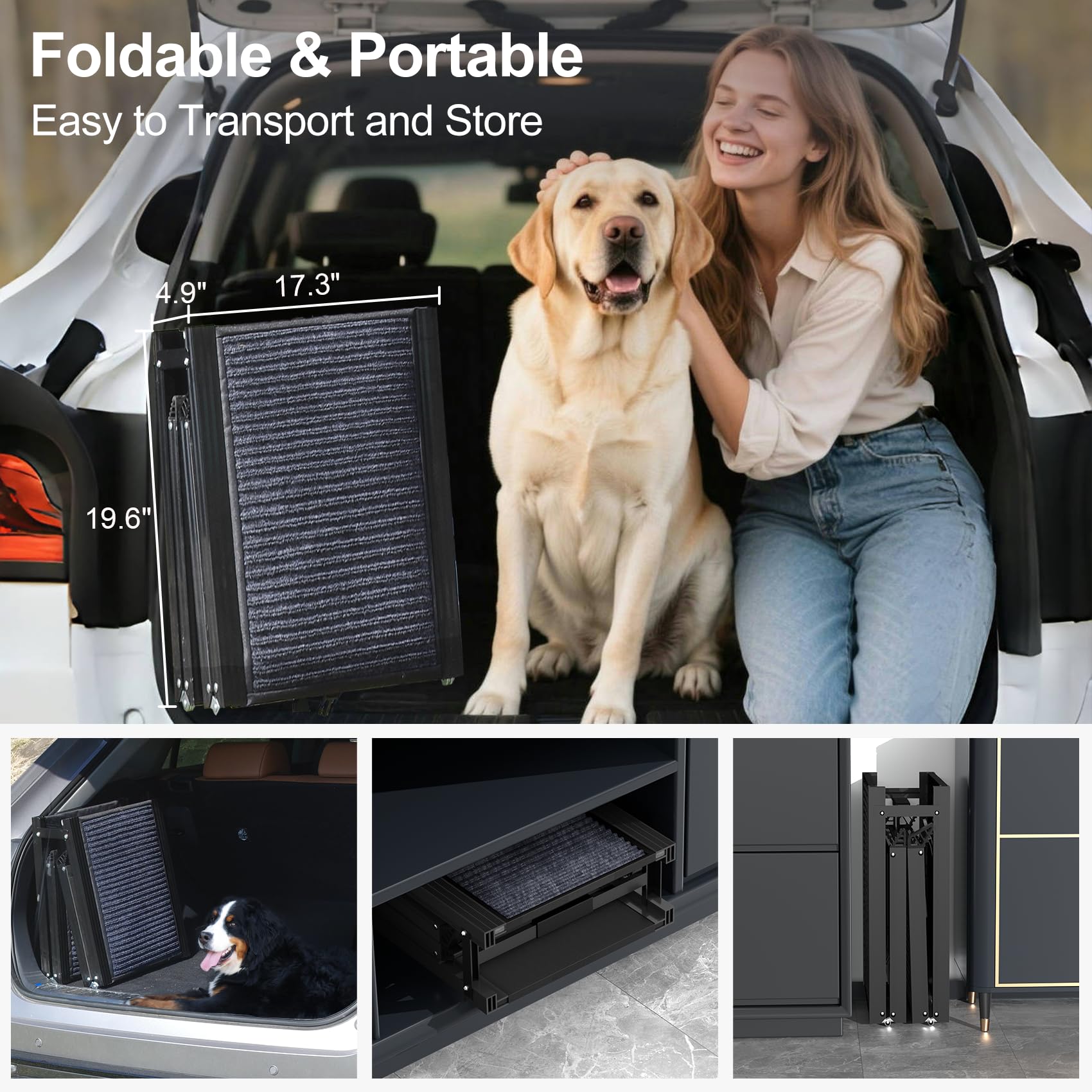 PetRuna dog ramp non-slip surface supports safe climbing in all weather conditions