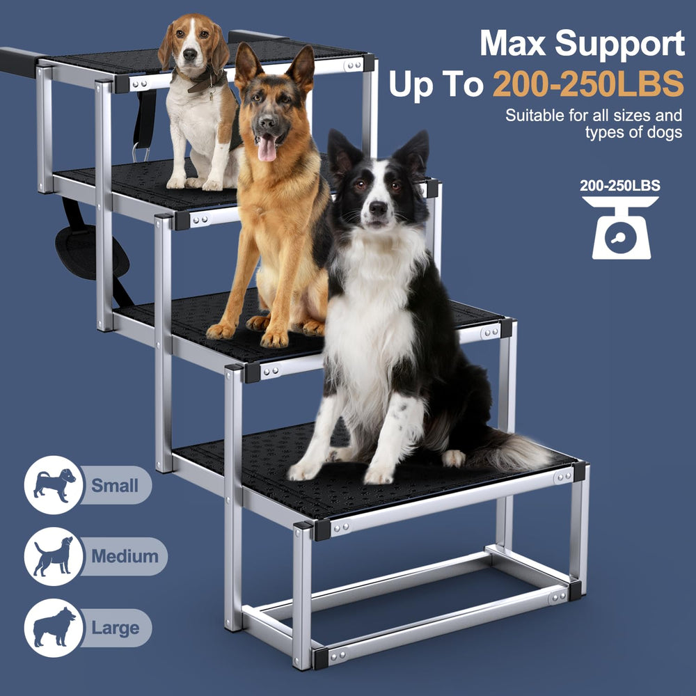 PetRuna dog stairs withstand up to 250 lbs for large breeds.