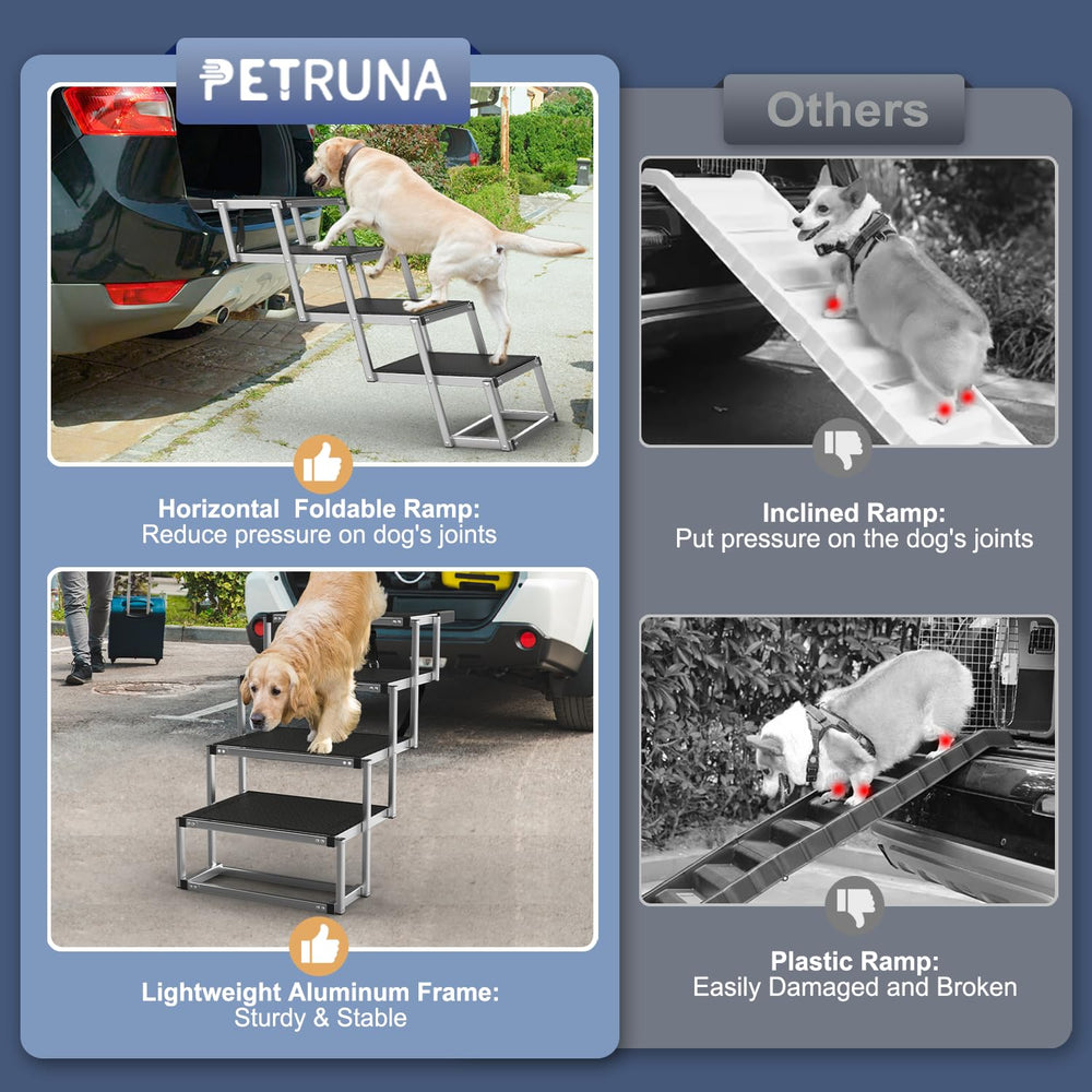 PetRuna dog stairs with foam handle improves grip and control.