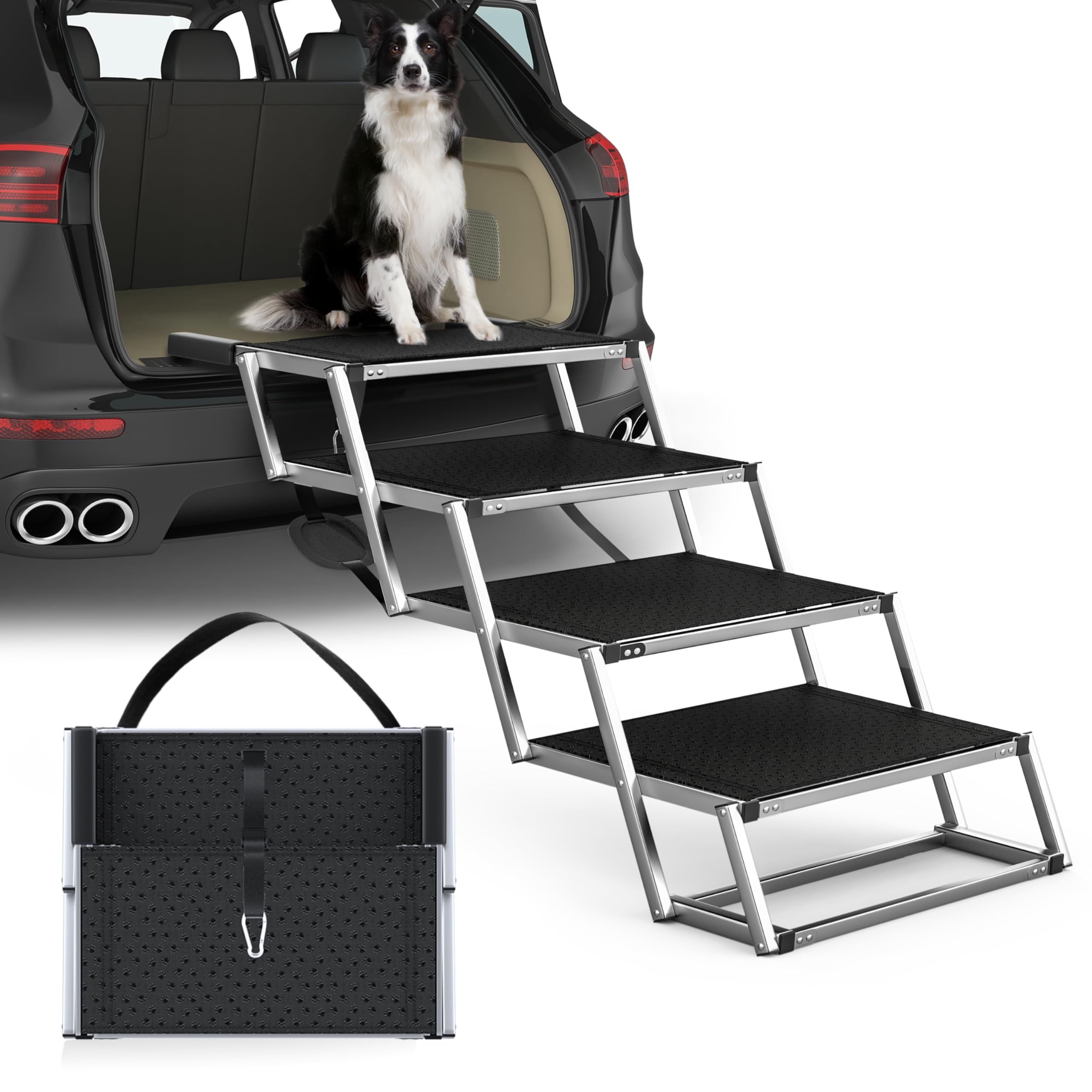 PetRuna extra wide dog stairs folded for easy storage and travel.