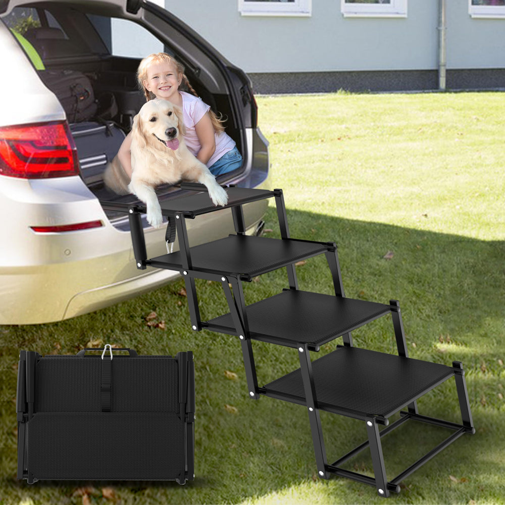 PetRuna extra-wide dog stairs for large dogs, side view for stable joint-friendly climbing.