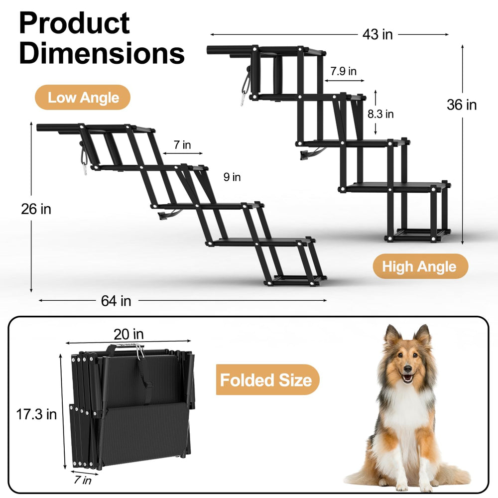PetRuna foldable dog ramp for car, compact storage, easy travel.