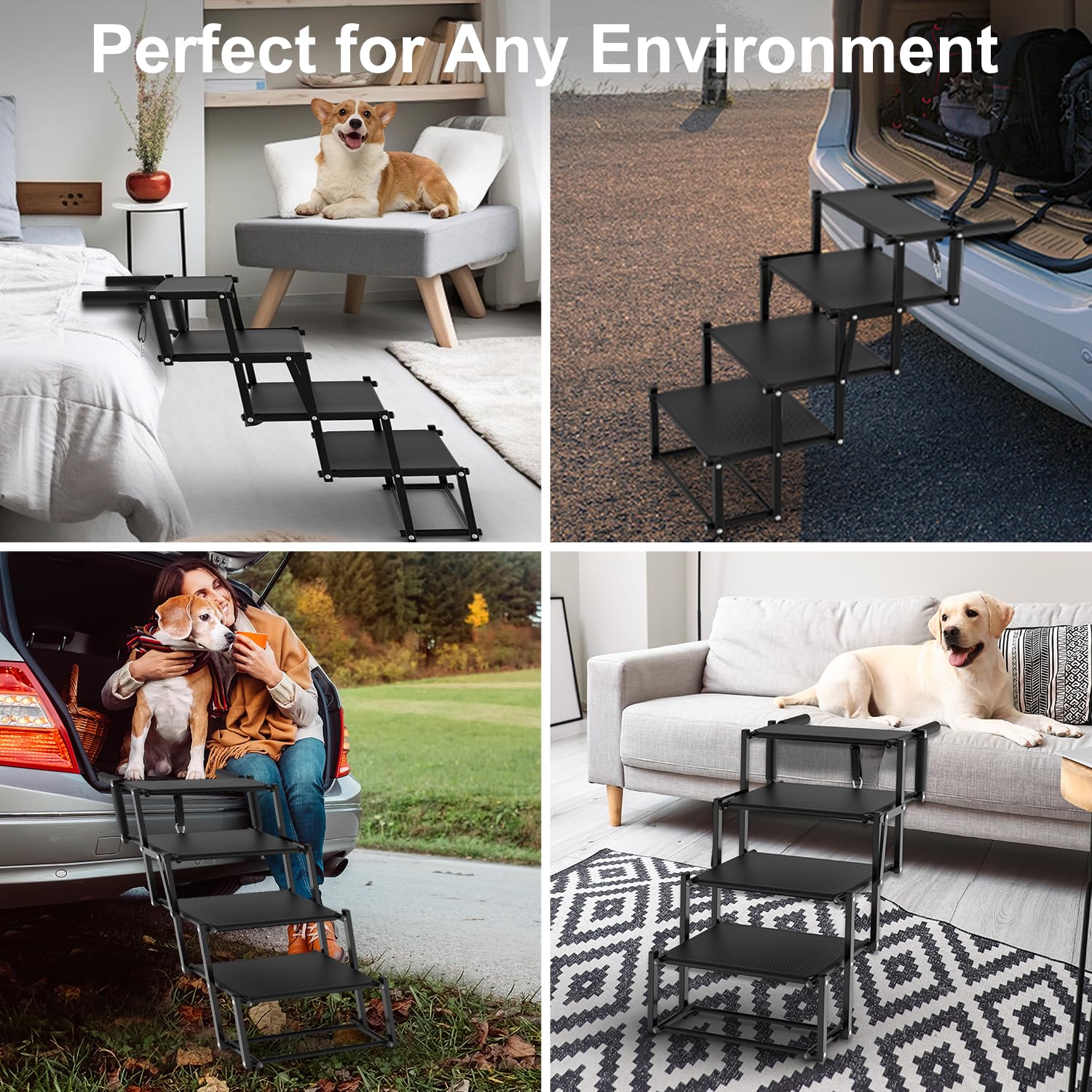 PetRuna travel-ready dog stairs fit in cars, SUVs, trucks.