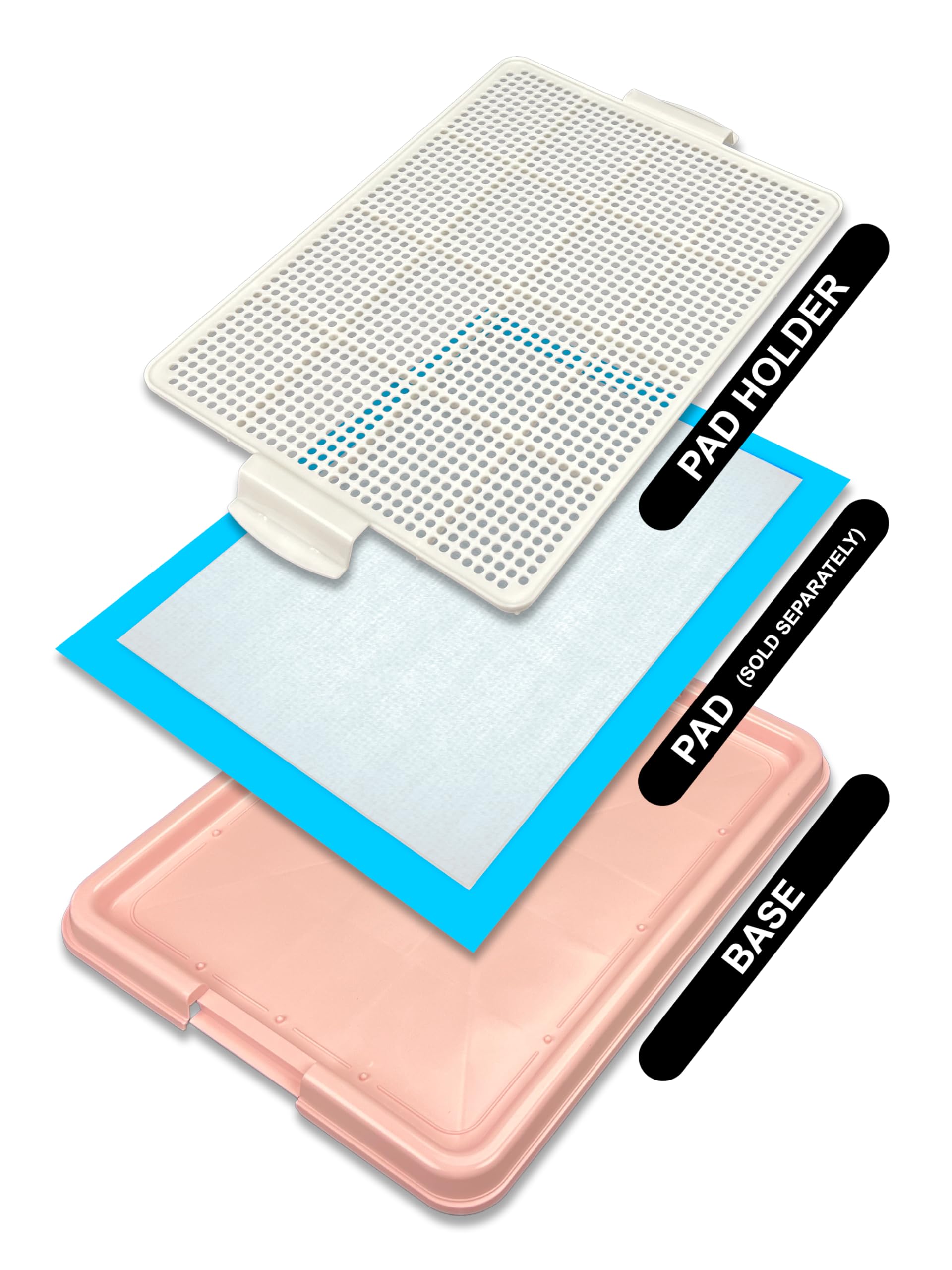 Pets-N-Me dog pee pad holder indoors outdoors showing versatile use.