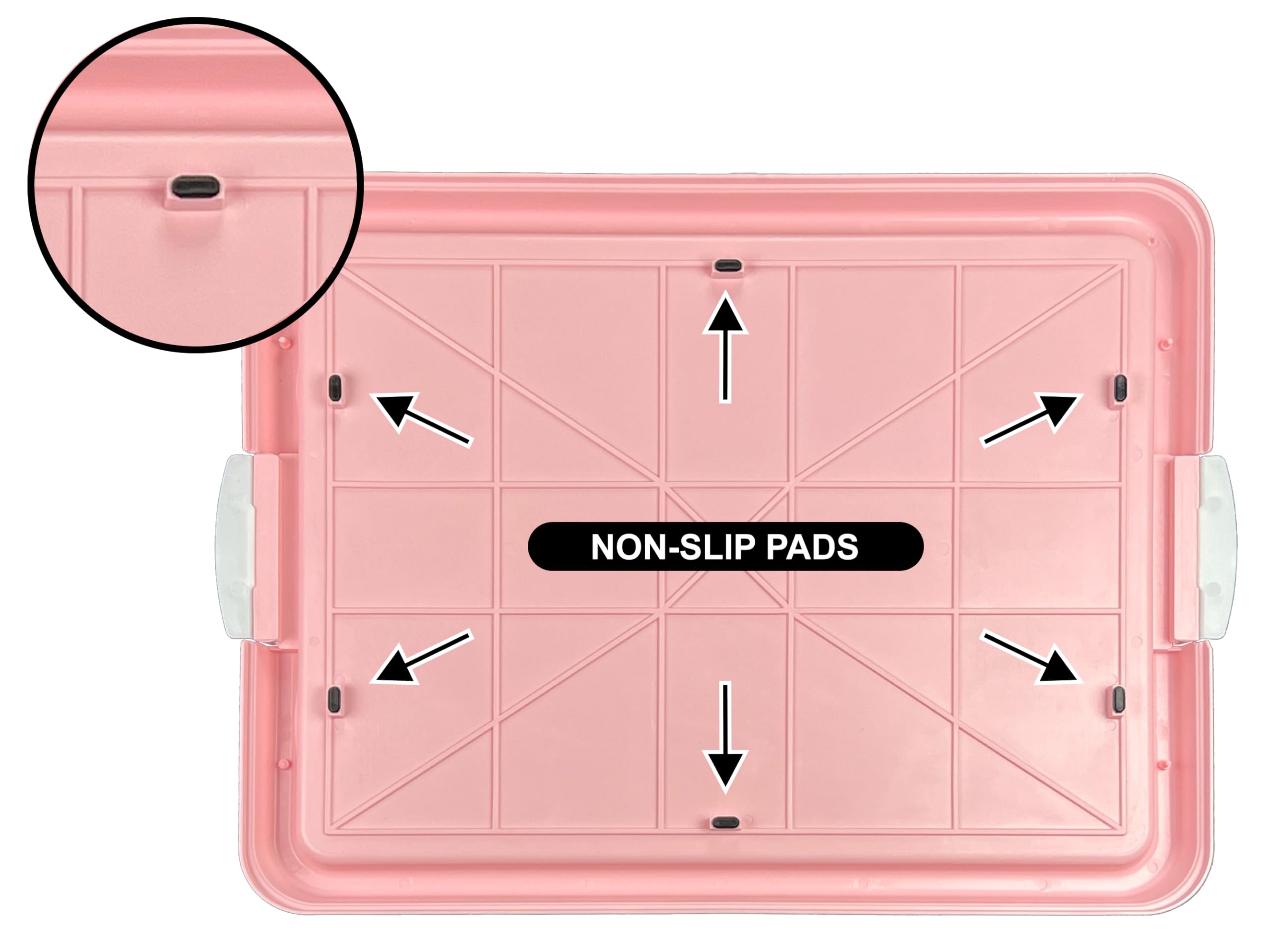 Pets-N-Me dog pee pad holder bottom with non-slip feet for stable placement.