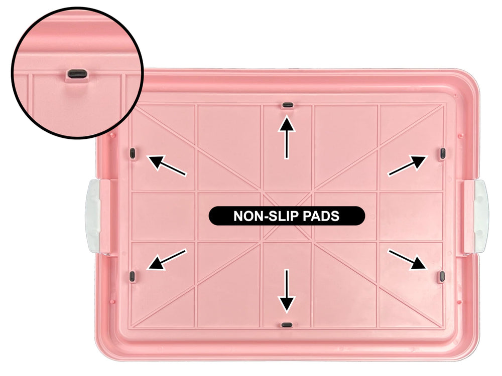 Pets-N-Me dog pee pad holder bottom with non-slip feet for stable placement.