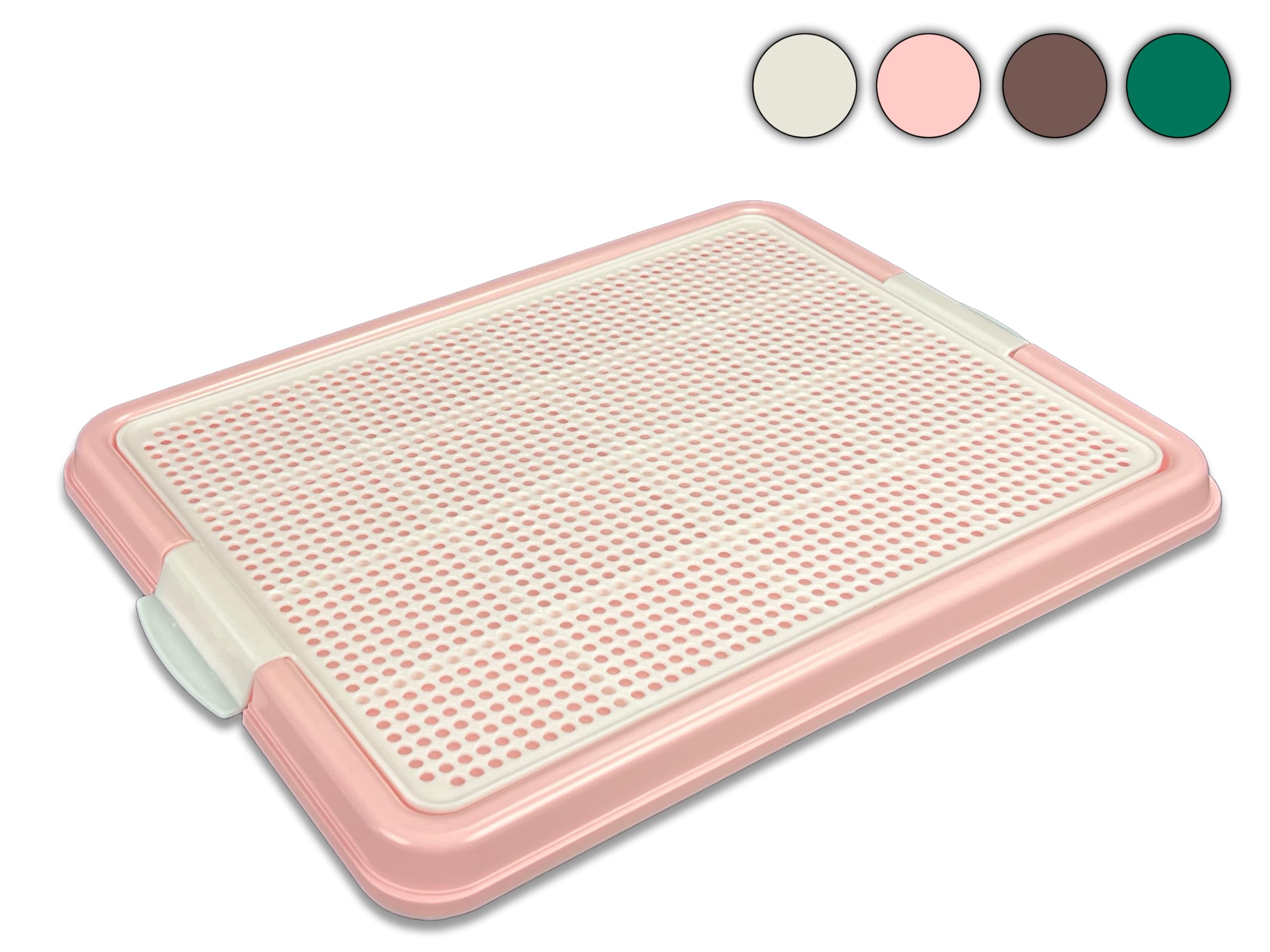 Pets-N-Me dog pee pad holder side view highlighting secure locks to keep pads in place.