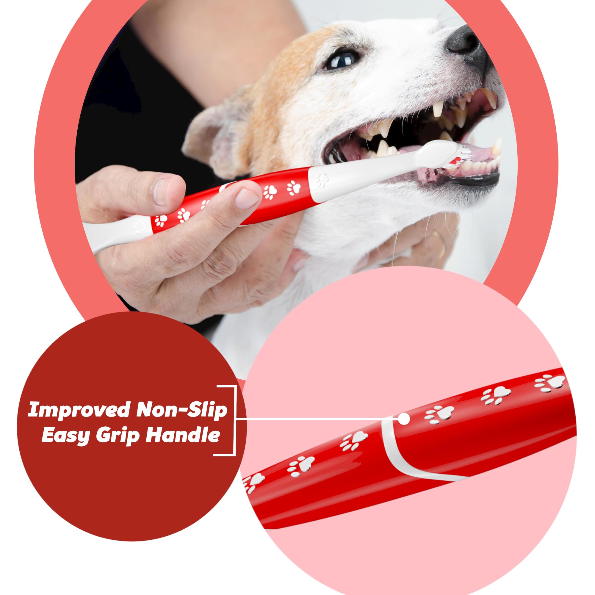 Pets & Pupps toothbrush reaches all mouth parts for thorough cleaning.