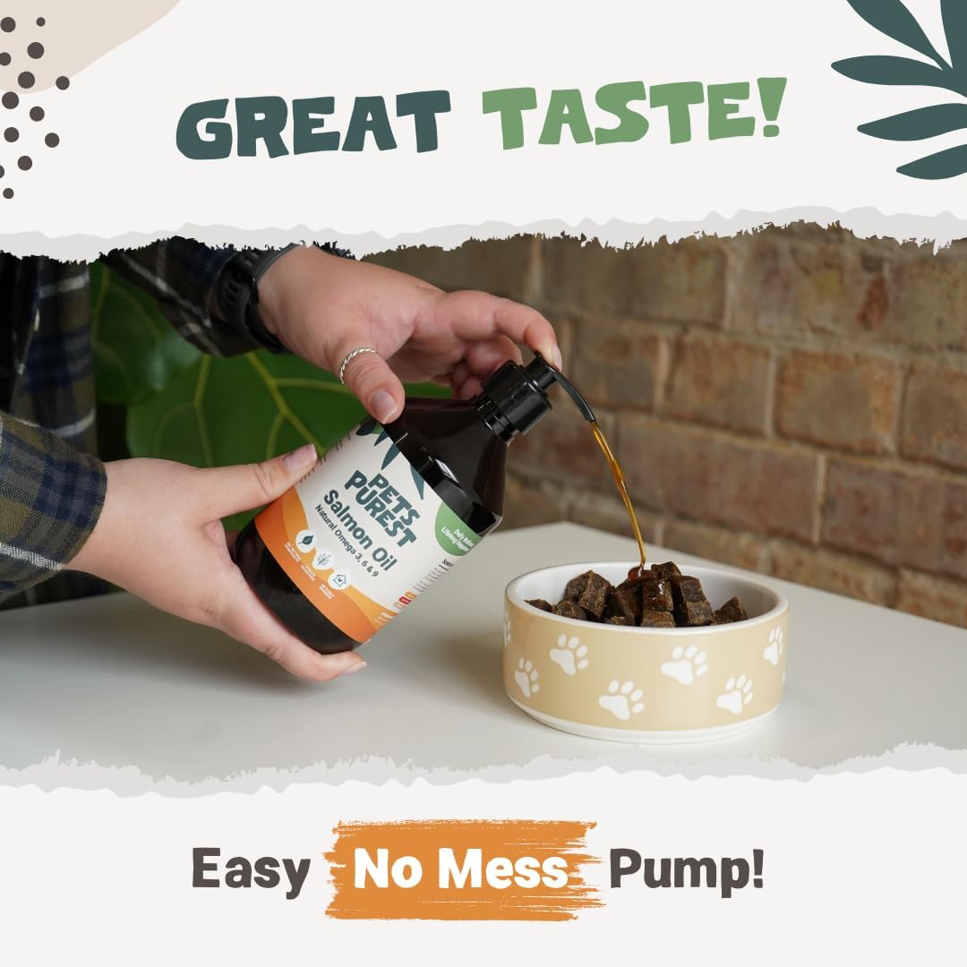 Pets Purest Salmon Oil coat-shine promotes a glossy, healthy-looking coat.