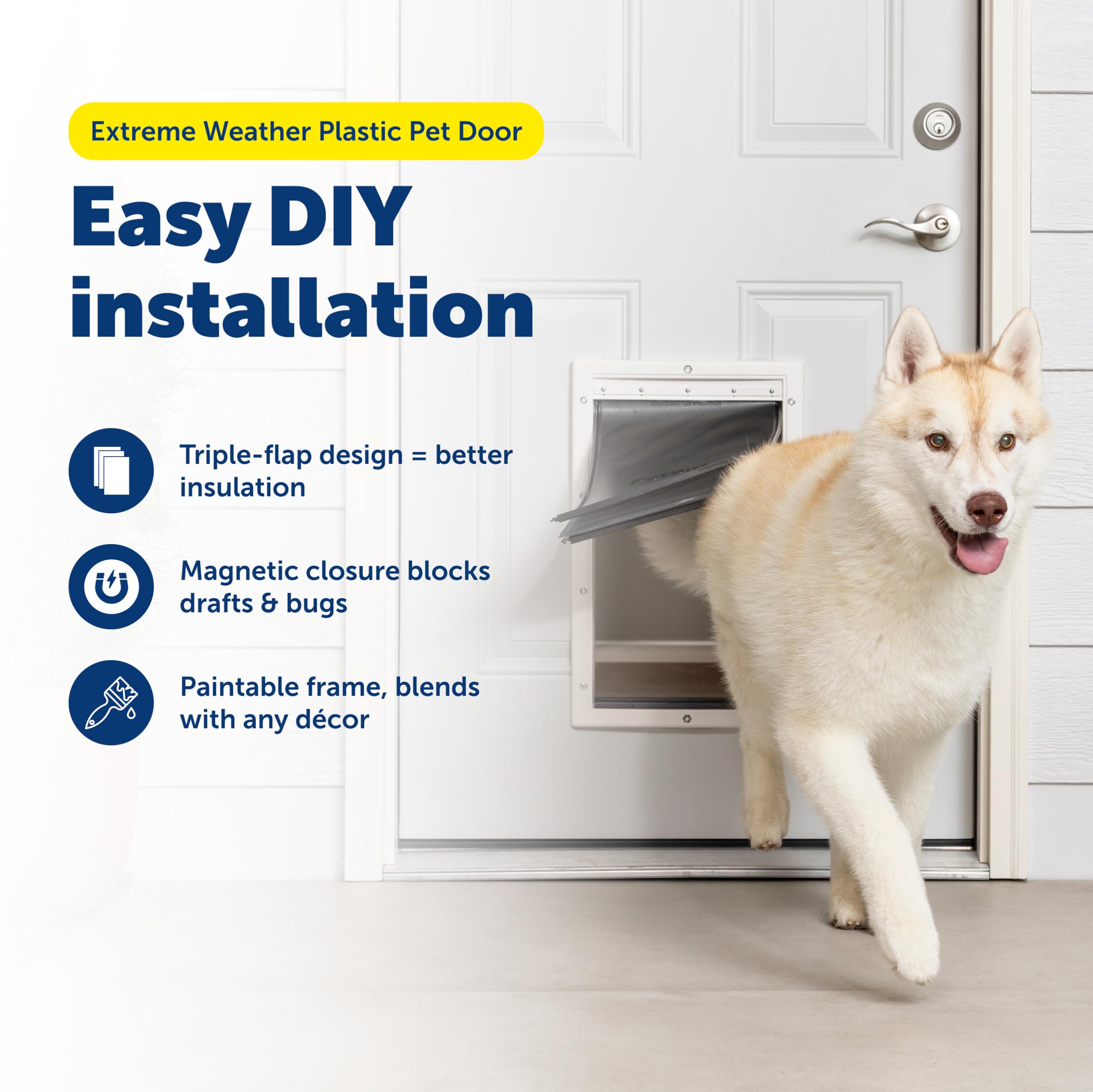 PetSafe Extreme Weather Door in use as a dog enters for independent outdoor access.