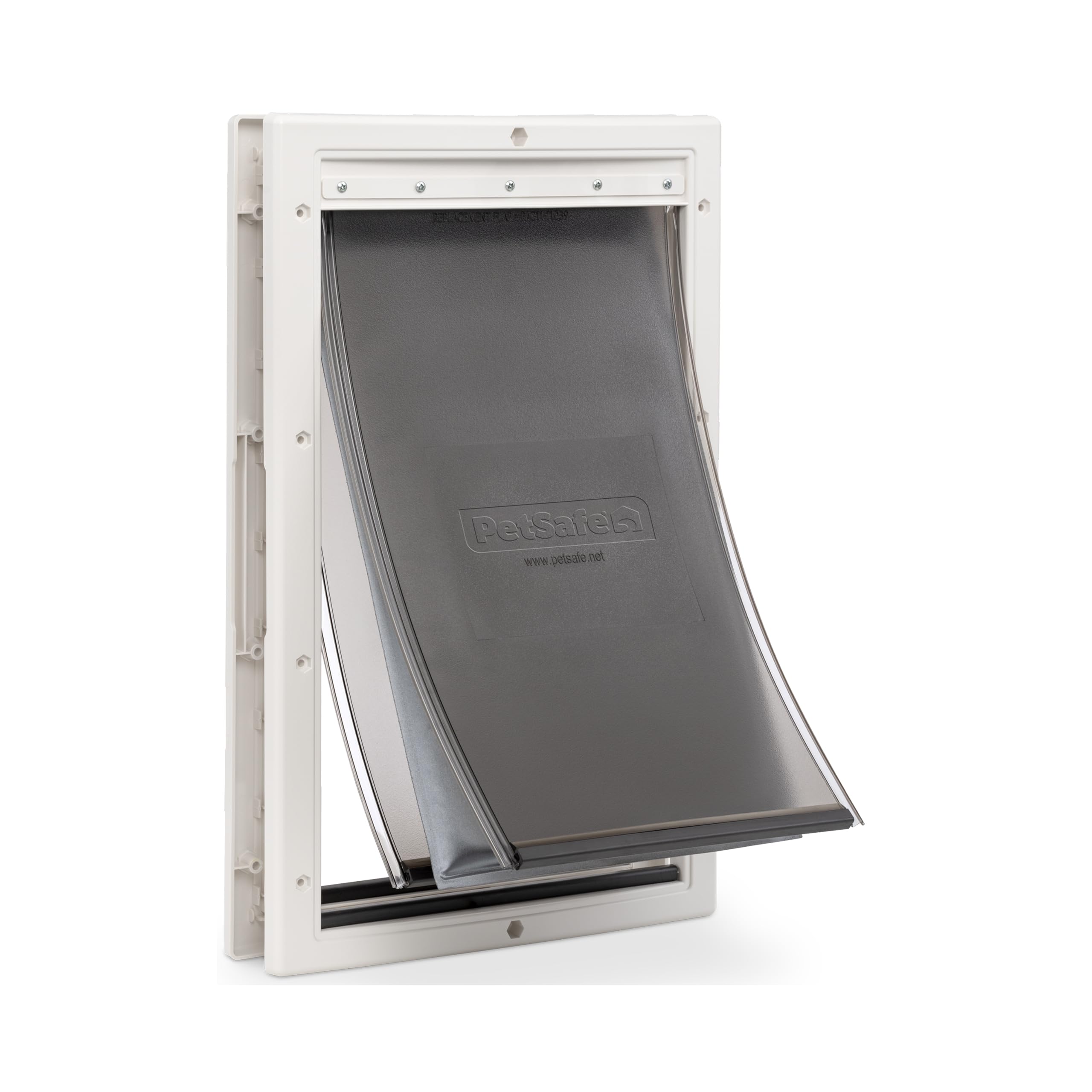 PetSafe Extreme Weather Door frame close-up shows durable plastic construction for energy efficiency.