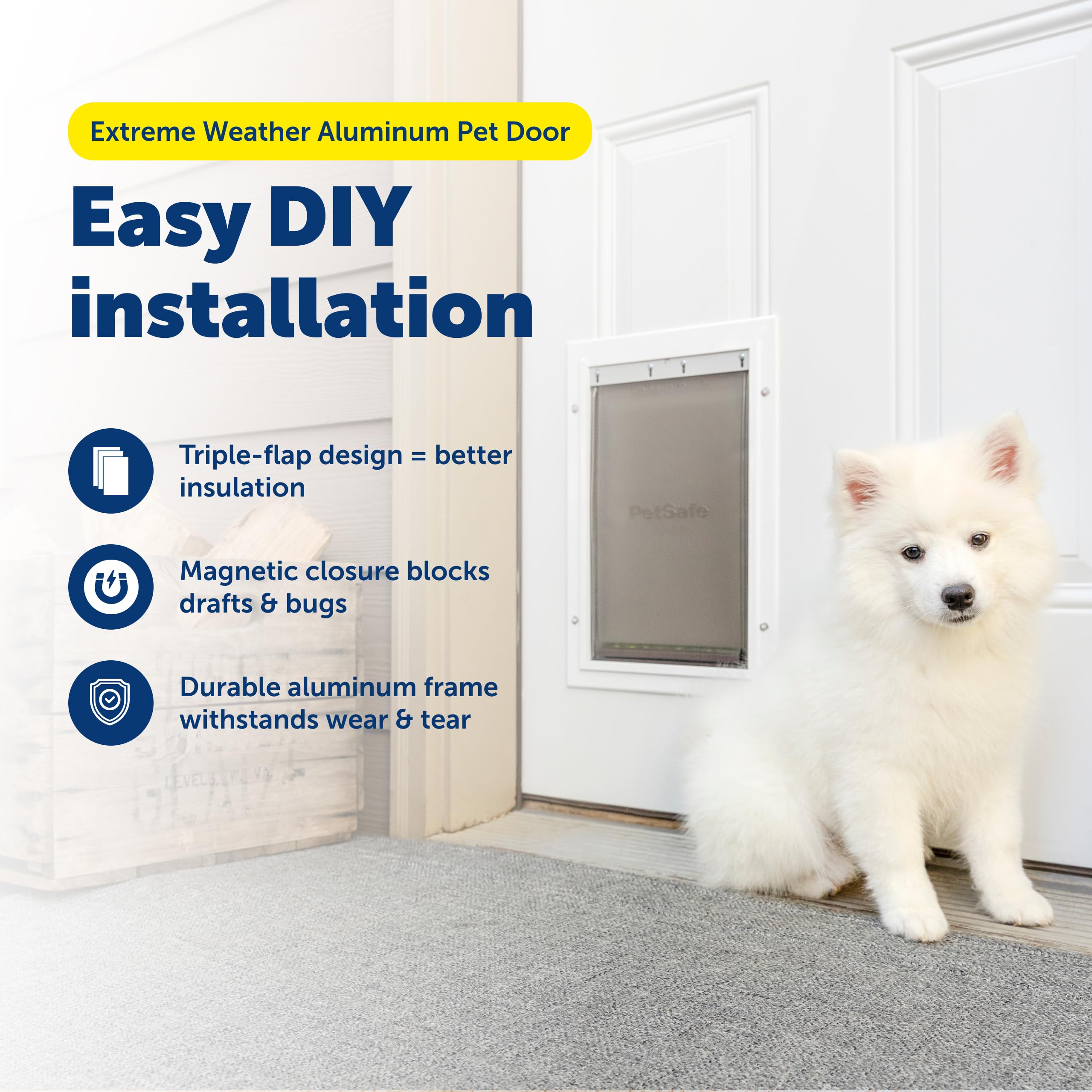PetSafe Extreme Weather door in-use with dog enabling controlled outdoor access.