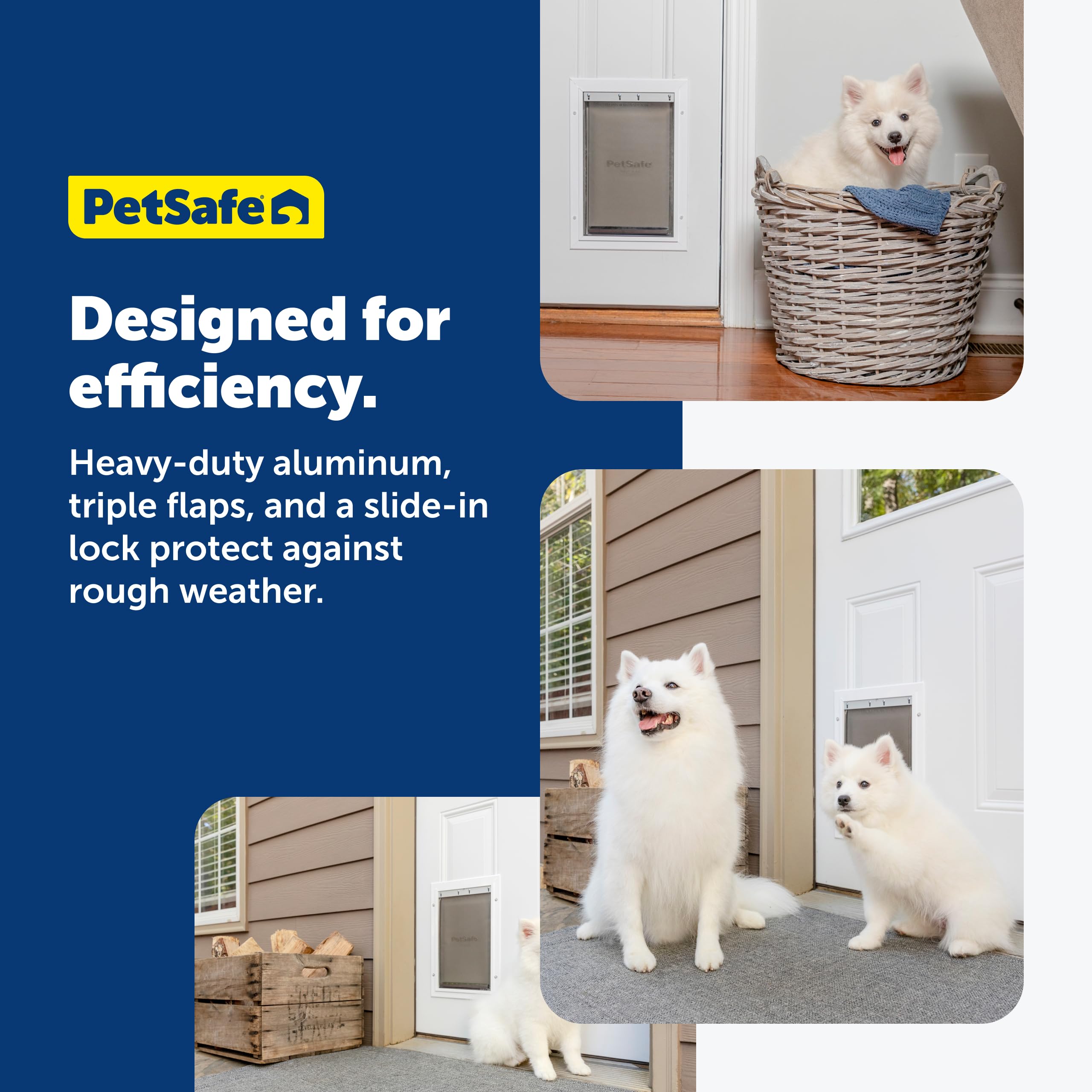 PetSafe locking panel detail demonstrates secure closure and pet control.