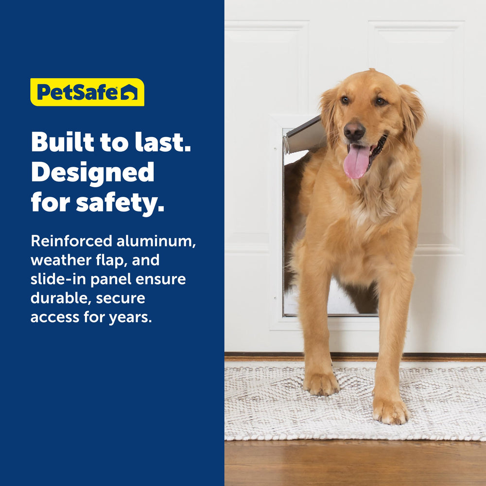 PetSafe Freedom door fit range image shows 3/8 to 2 inch door compatibility.
