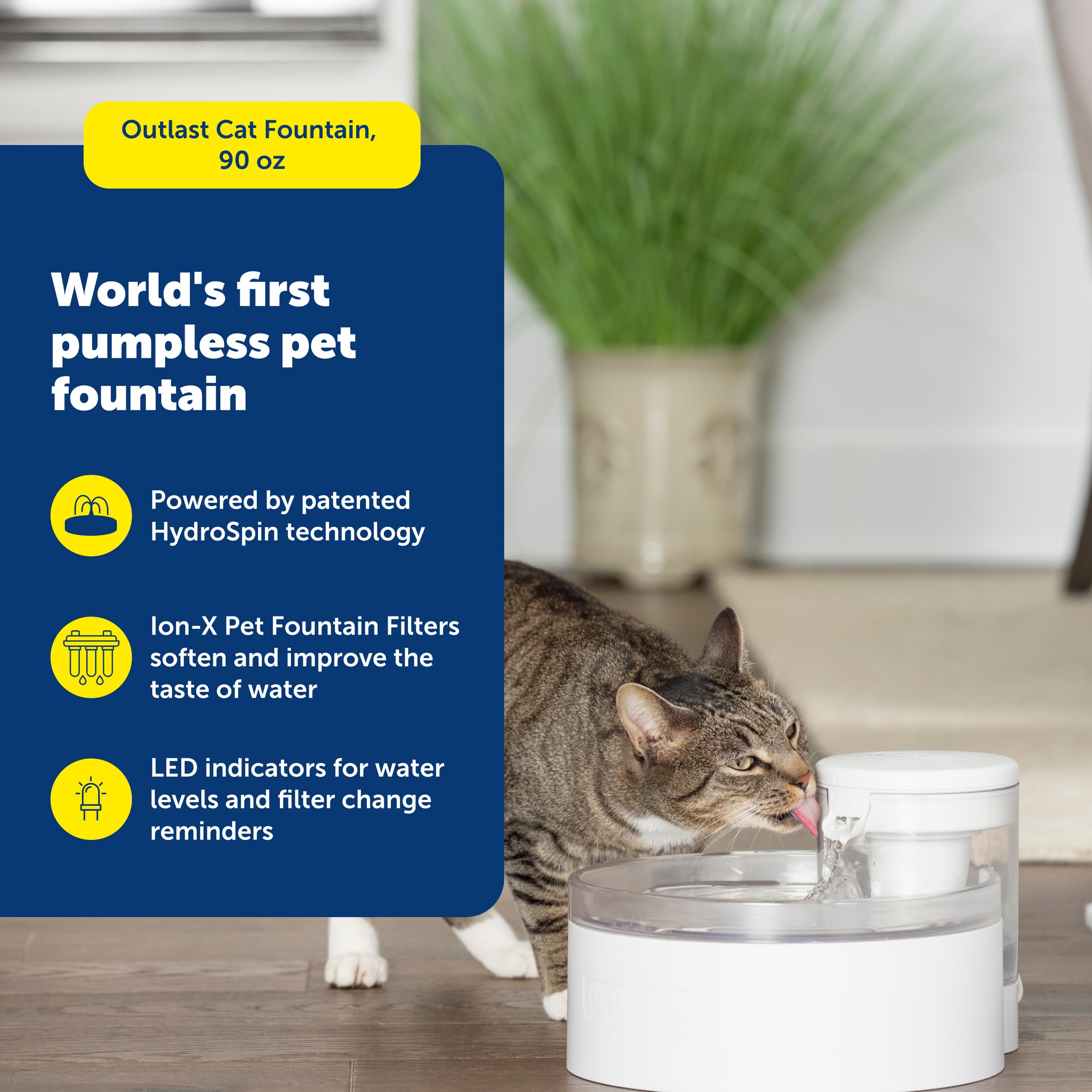PetSafe Outlast Cat Fountain pumpless design emphasizes low maintenance and easy cleaning
