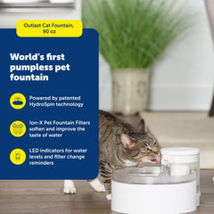 PetSafe Outlast Cat Fountain pumpless design emphasizes low maintenance and easy cleaning