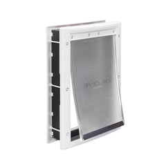 PetSafe plastic pet door installation on wood door shows easy setup