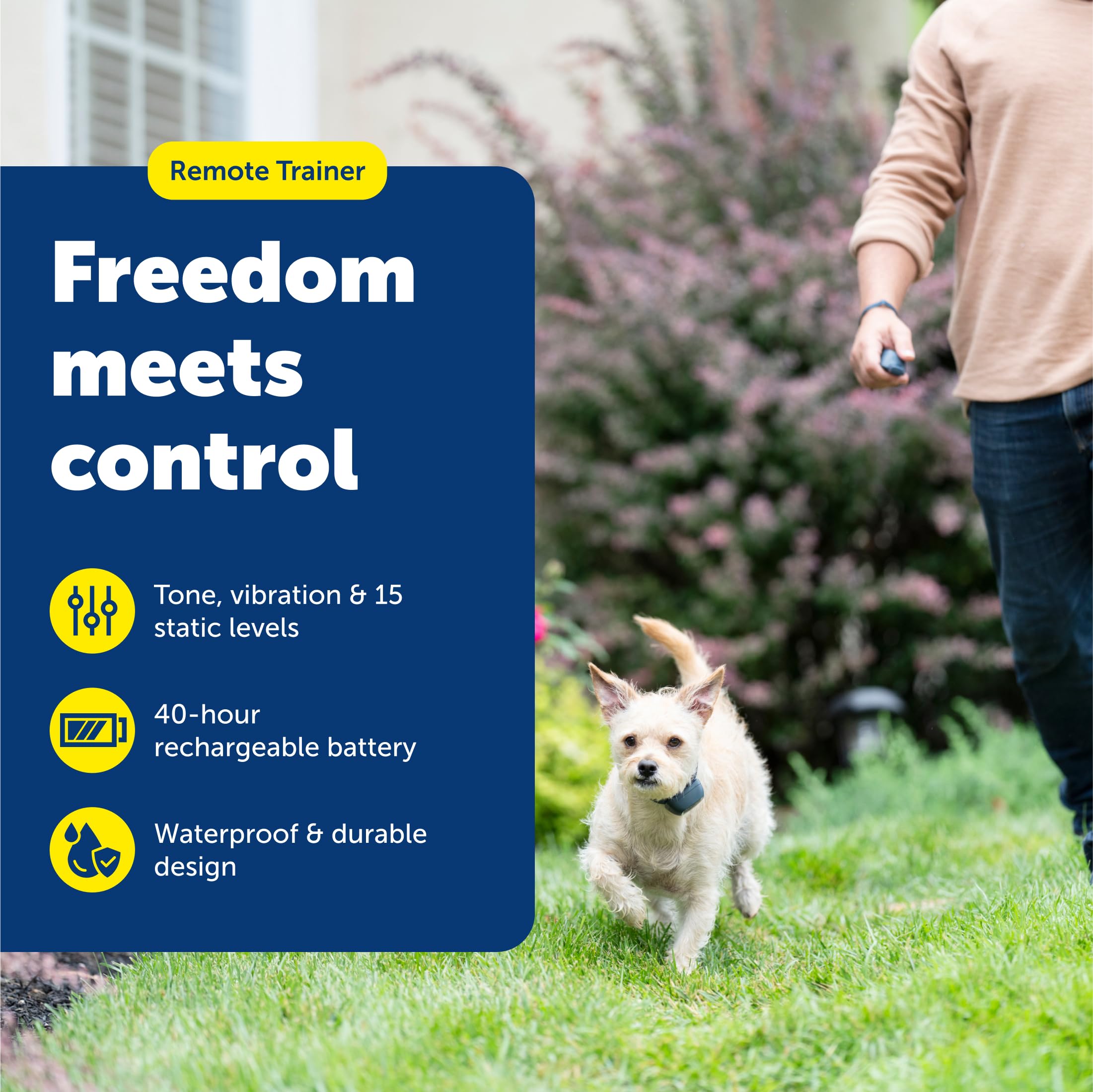 PetSafe remote handheld interface emphasizes palm-friendly design for easy, intuitive control.