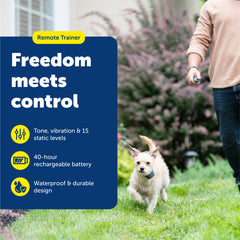 PetSafe remote handheld interface emphasizes palm-friendly design for easy, intuitive control.