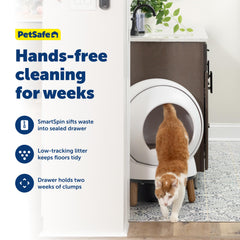 PetSafe ScoopFree SmartSpin sealed-drawer full communicates two-week capacity