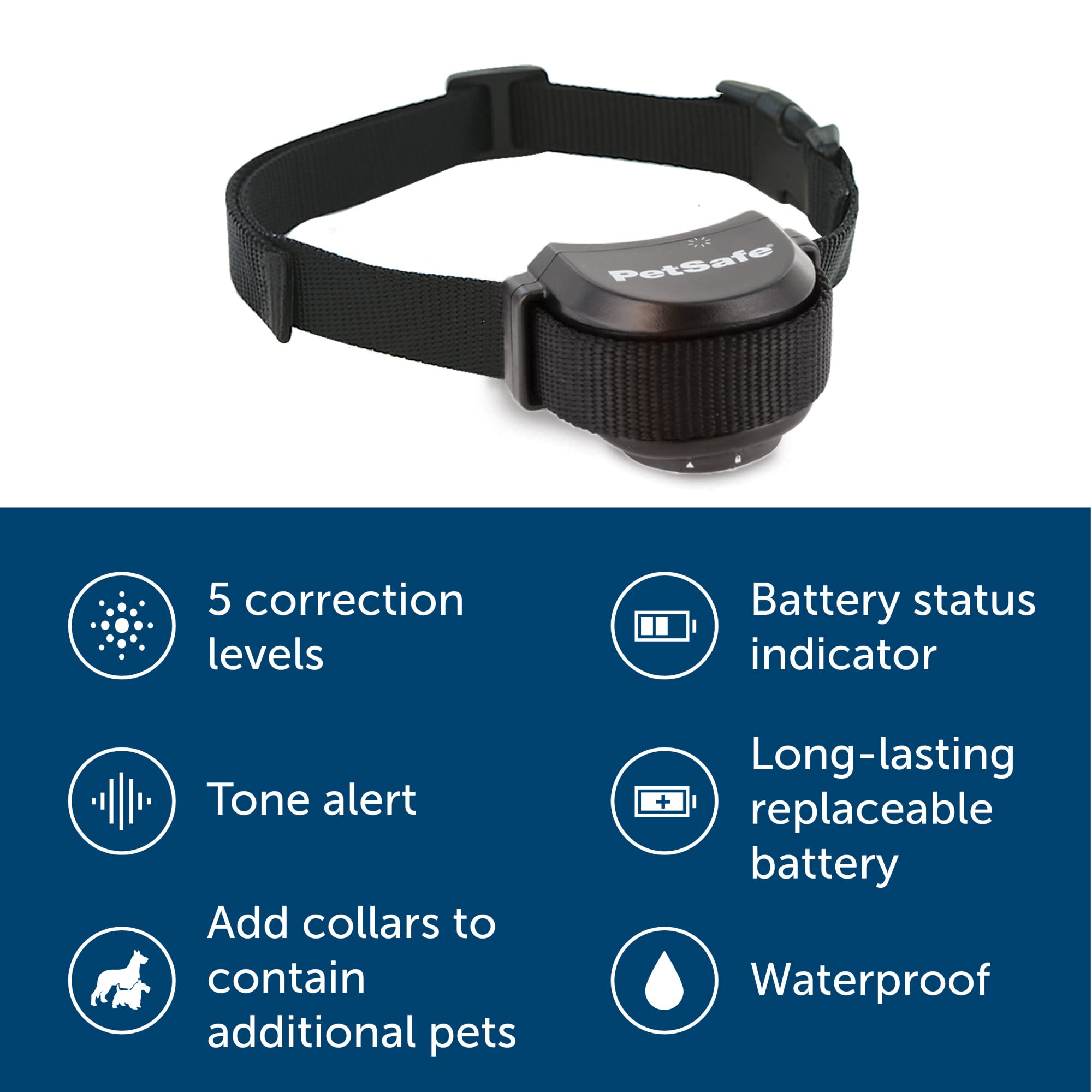 PetSafe Stay & Play replaceable battery collar ensures long-lasting reliability and easy swaps.