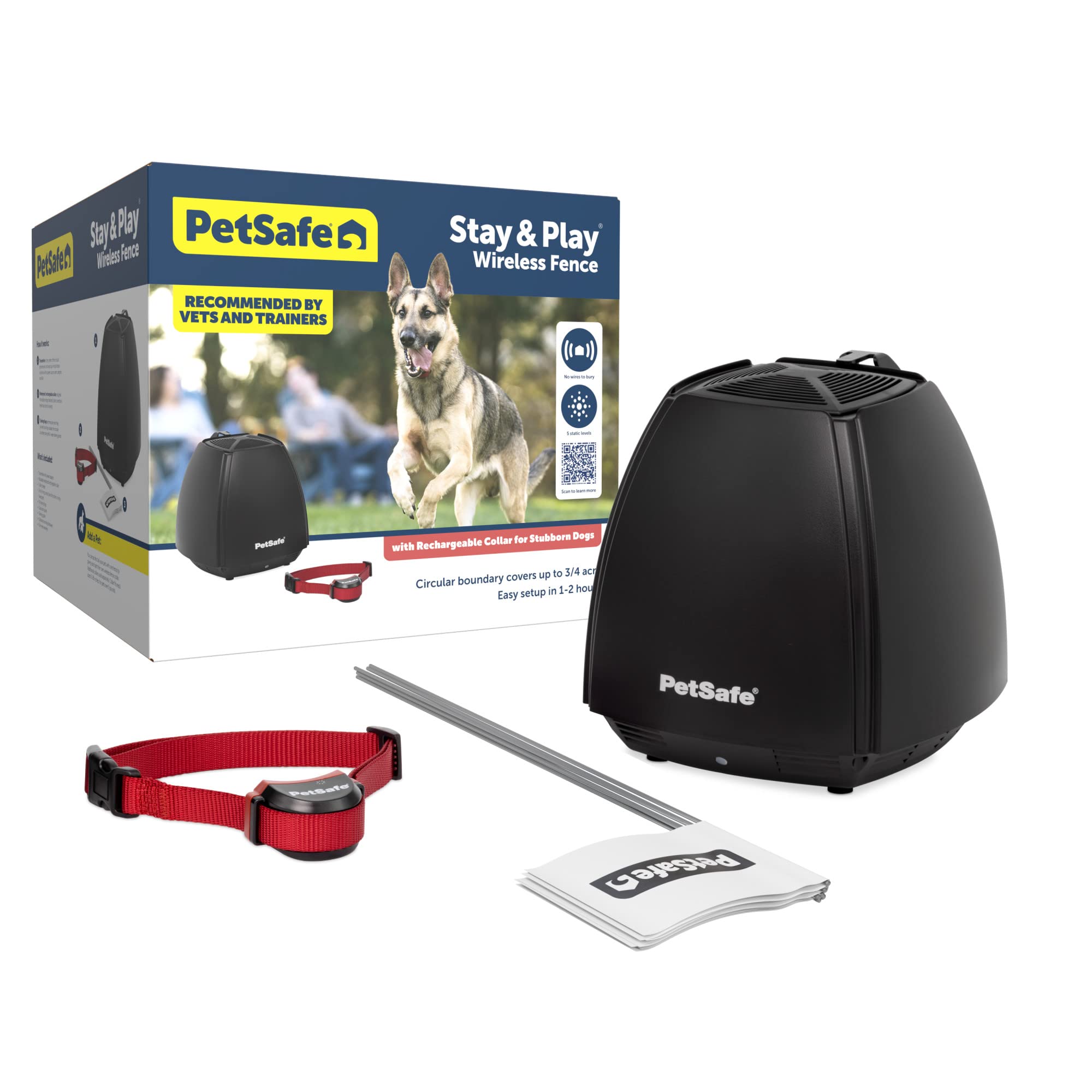 PetSafe Stay & Play transmitter powers a wireless boundary for safe backyard play.