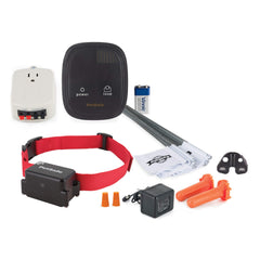 PetSafe Stubborn Dog In-Ground Fence System collar shows adjustable fit for outdoor training and weather resistance.
