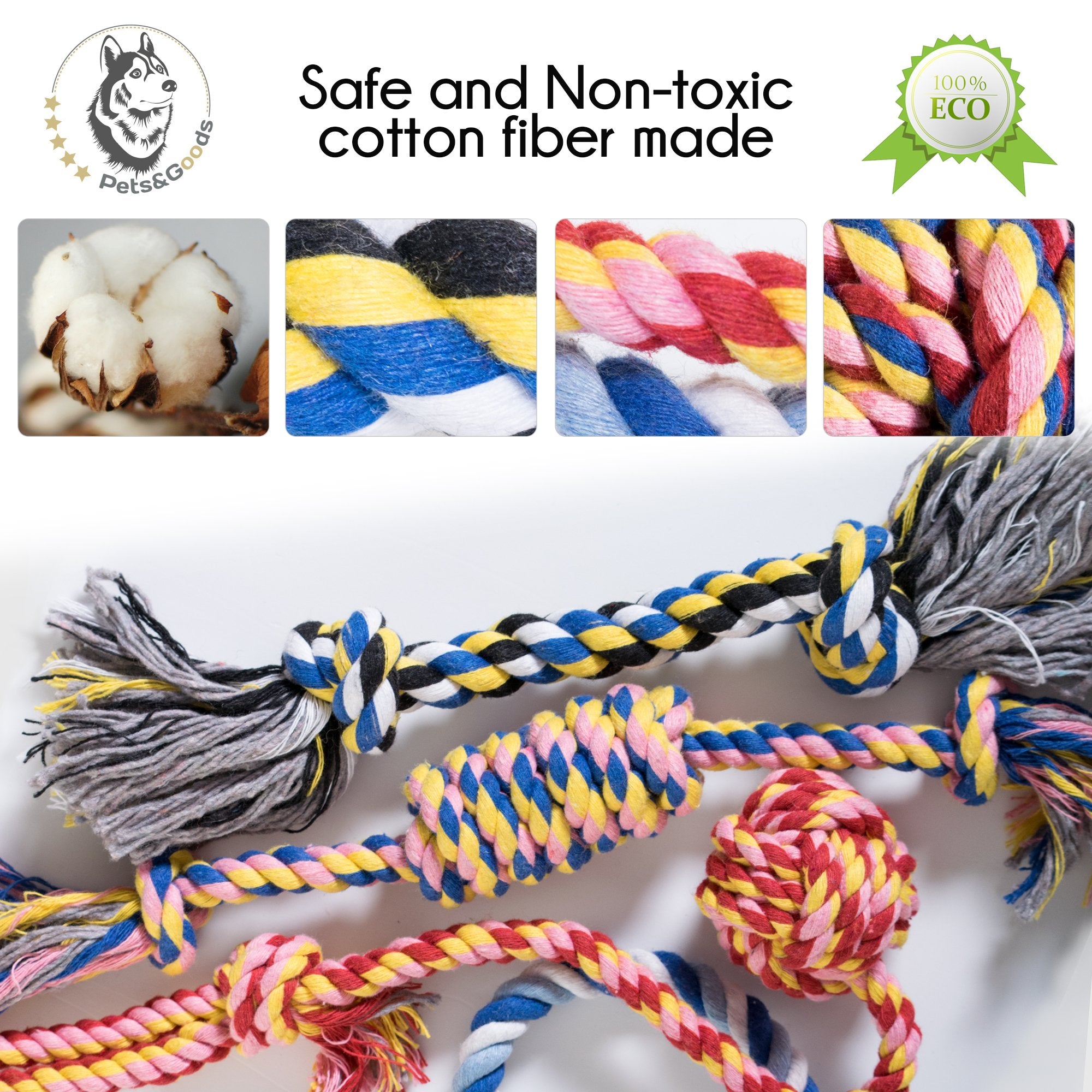 Pets&Goods rope toy close-up of tightly woven cotton fibers for durability.