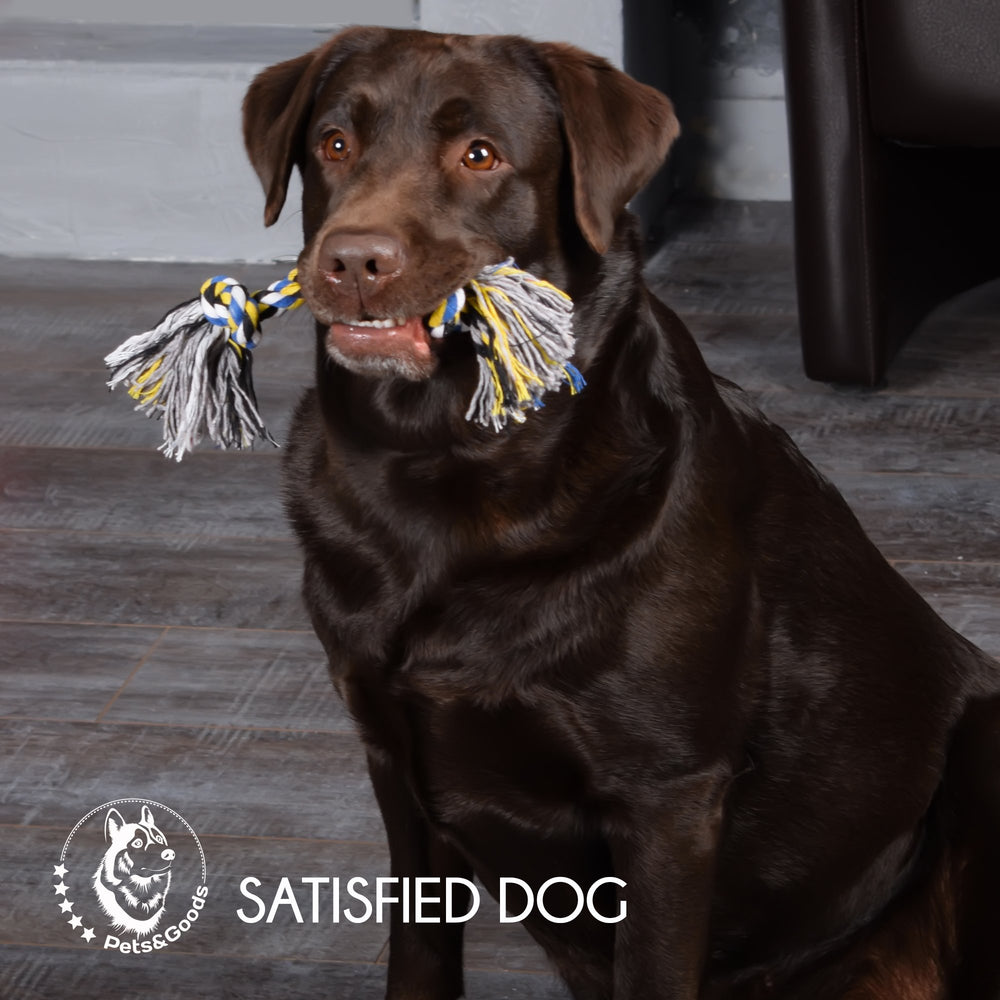 Pets&Goods teething-relief rope toy in use by a puppy.