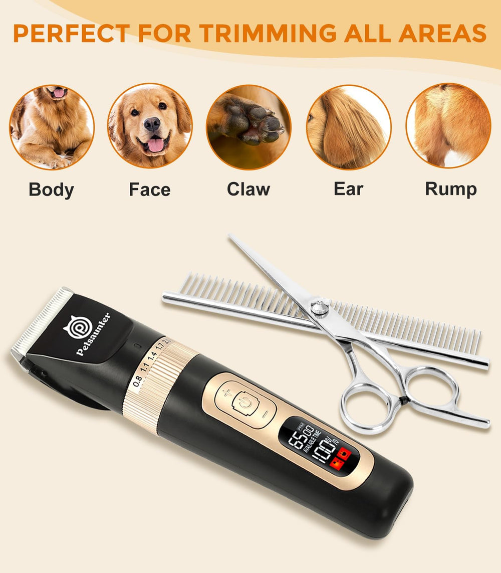 Petsaunter dog clippers low-noise operation at about 50 dB for calm pets